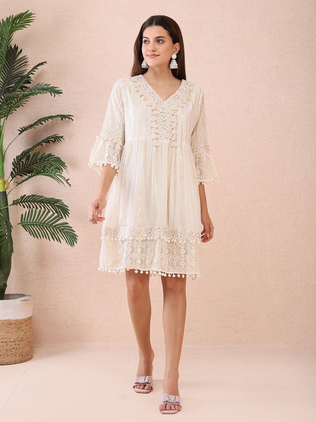 KRIDHAA FASHION BOUTIQUE Women Striped Bell Sleeve Fit & Flare Dress
