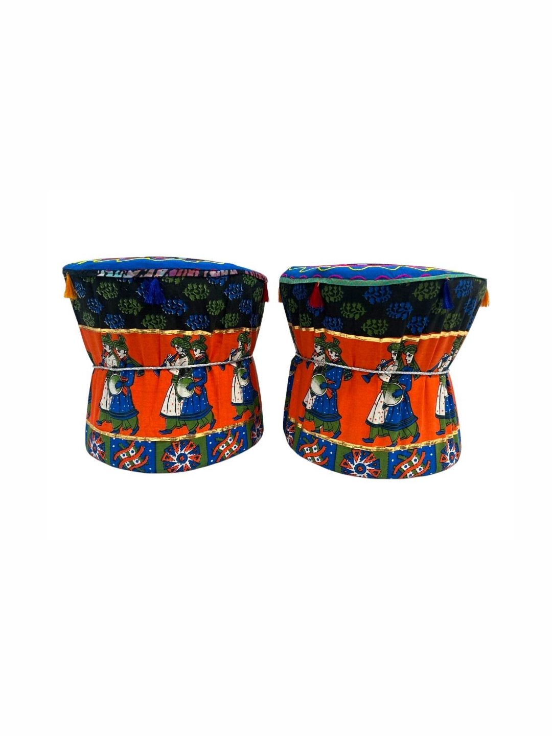 POSHMANDALA Orange Coloured & Blue 2 Pcs Baraat Design Embroidered Pure Cotton Muda Covers