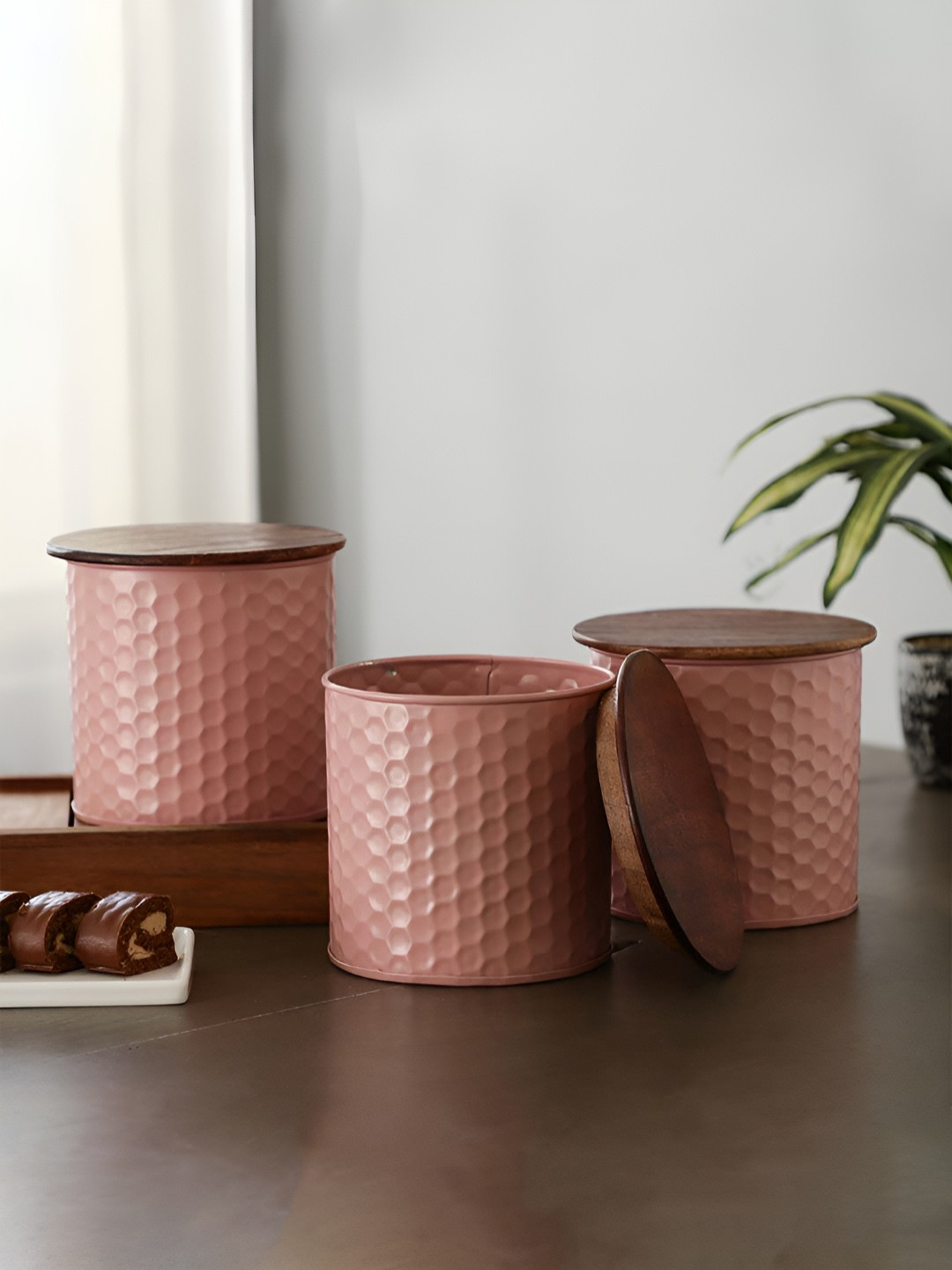 Maison Modern Mystivault Pink 3 Pcs Easy To Clean Storage Tea Sugar Coffee Jar Containers