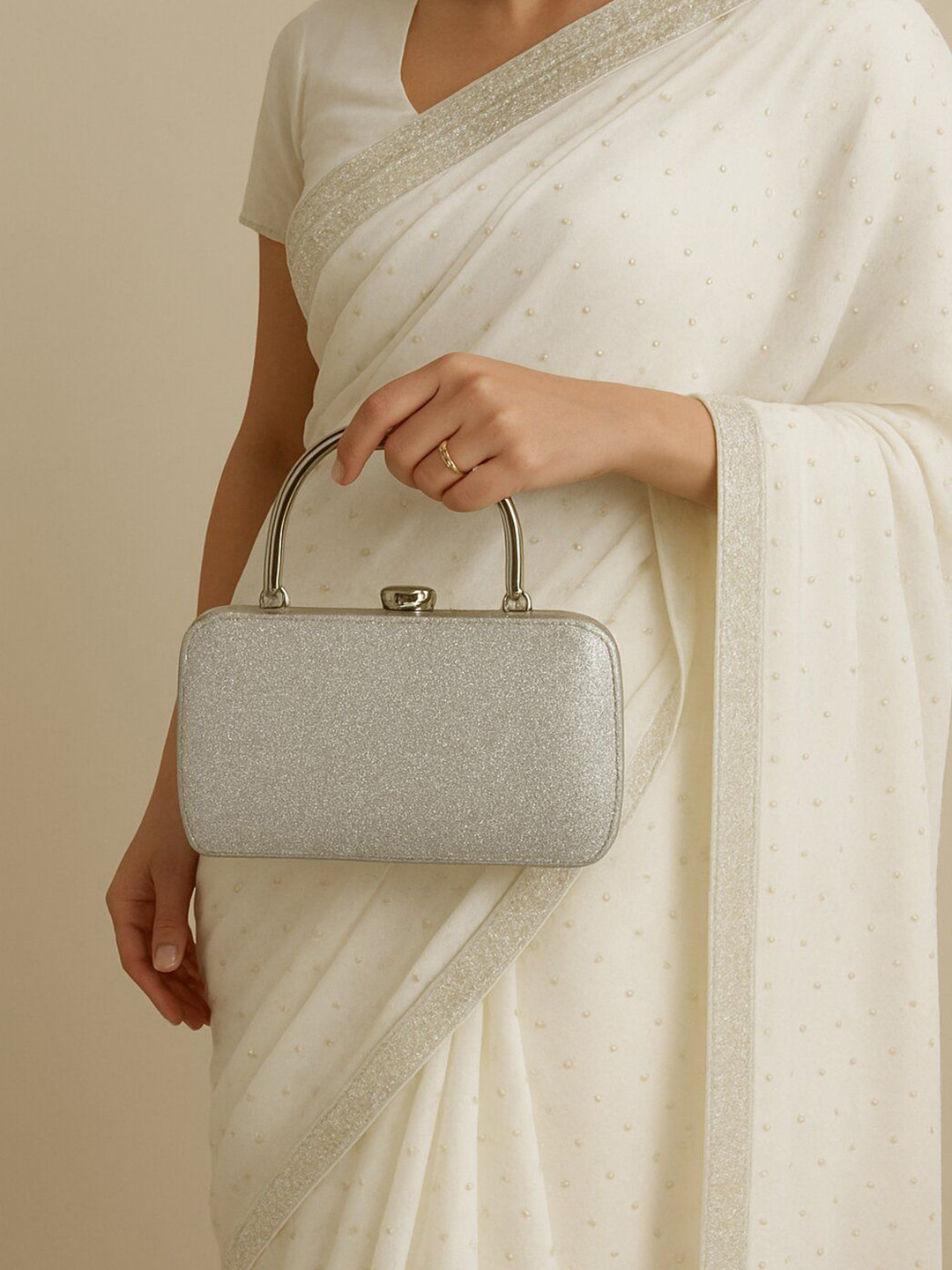 Haute Handles Embellished Push Lock Structured Sling Bag