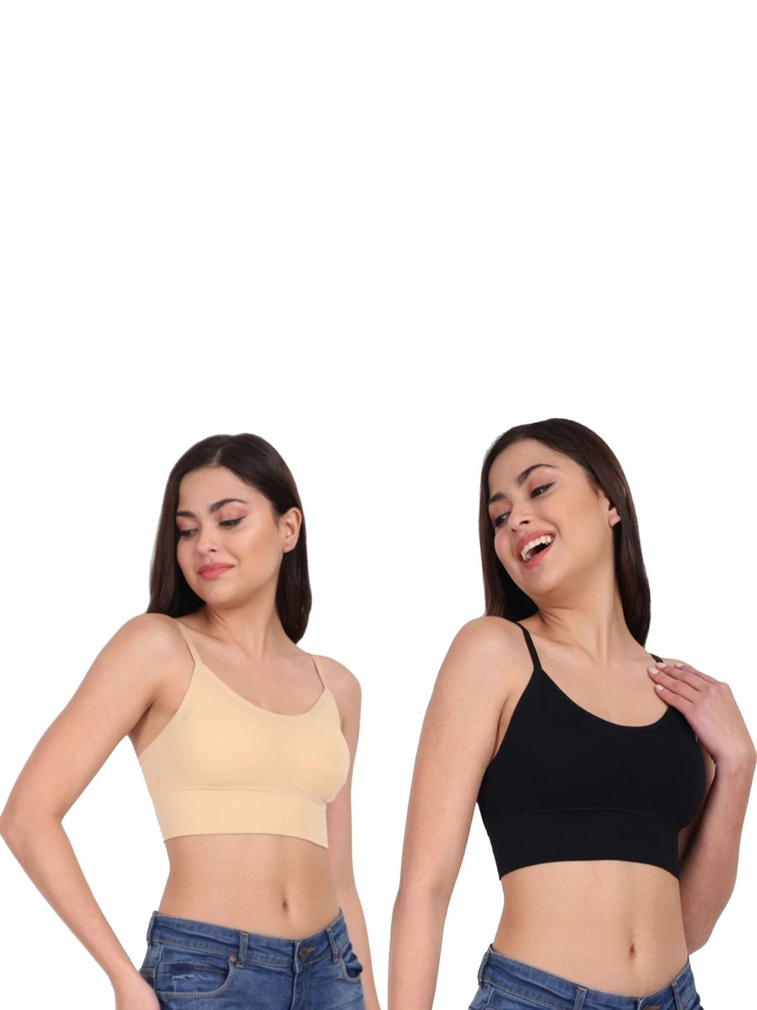 GROAN Pack of 2 Women Moisture Wicking Full Coverage Lightly Padded Beginners Bra