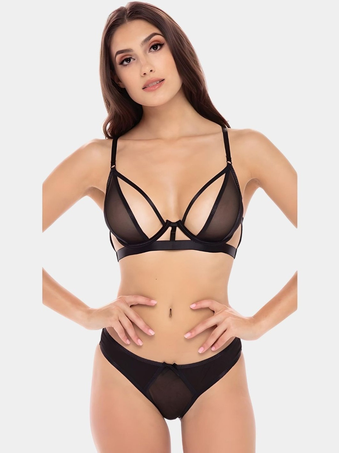 BE IN LOVE Women Sheer Multiway Straps Lingerie Set