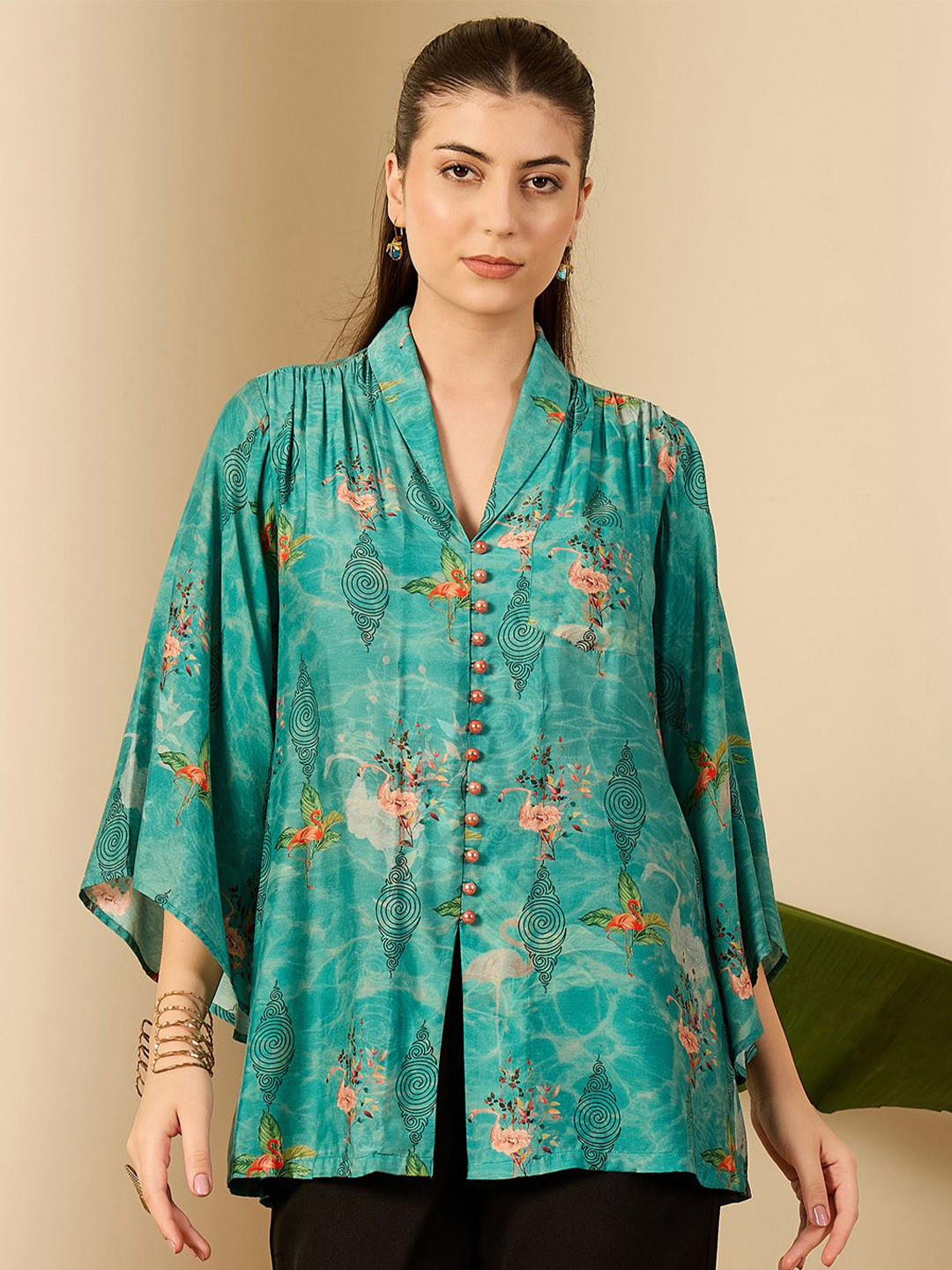 First Resort by Ramola Bachchan Women Flamingo Floral Casual Shirt