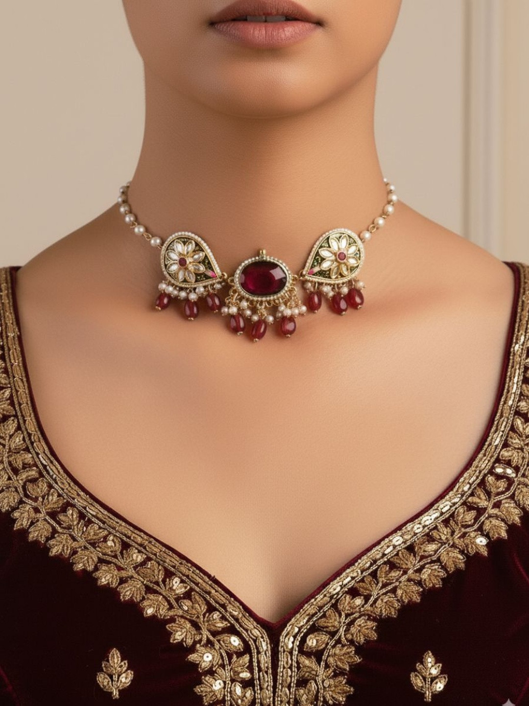 EVERSTYLISH SANJOYA MARYADA Women Gold-Plated Kundan Studded & Beaded Necklace