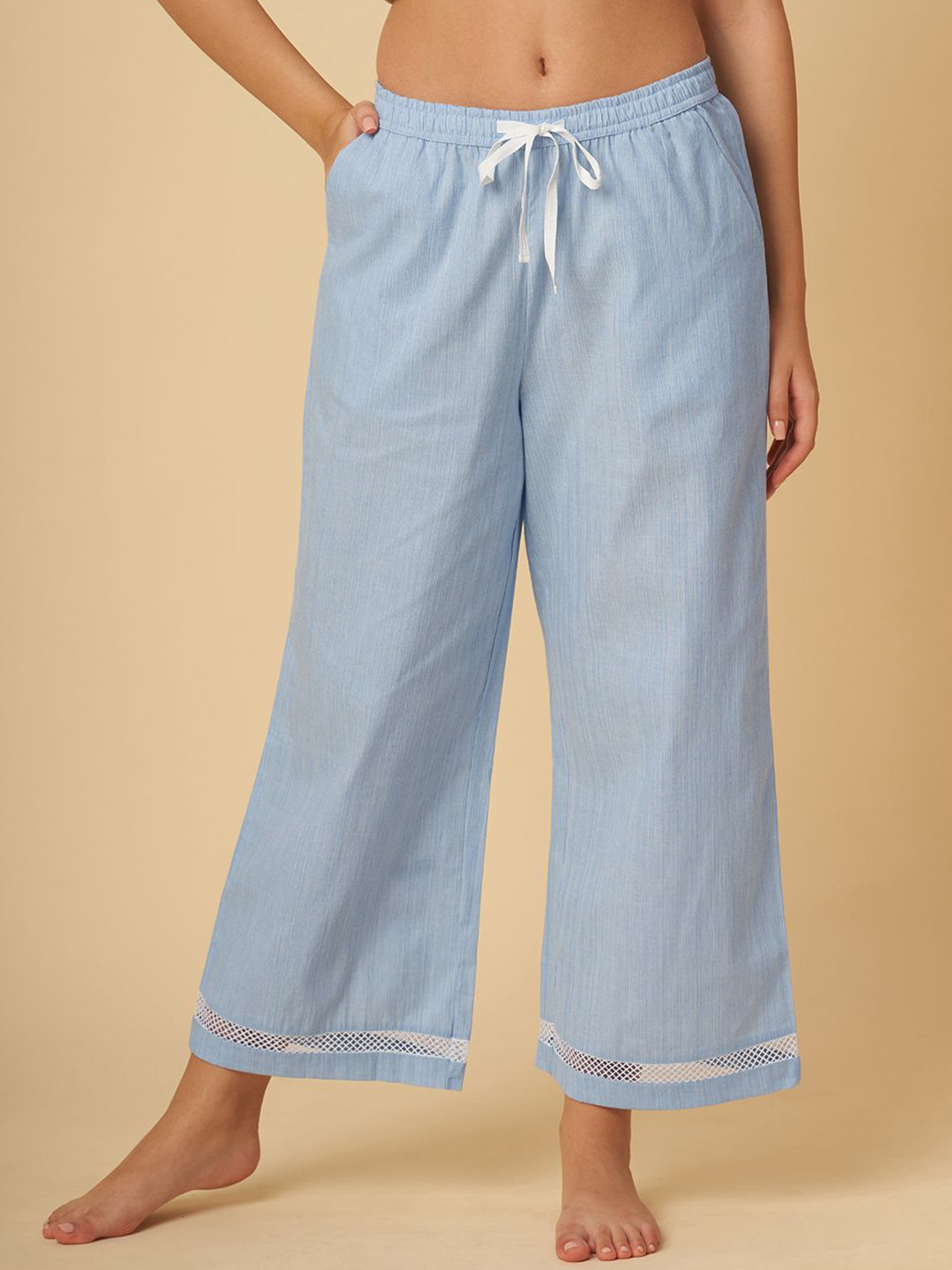 Chemistry Lace Insert Pure Cotton Wide Leg Cropped Lounge Pants