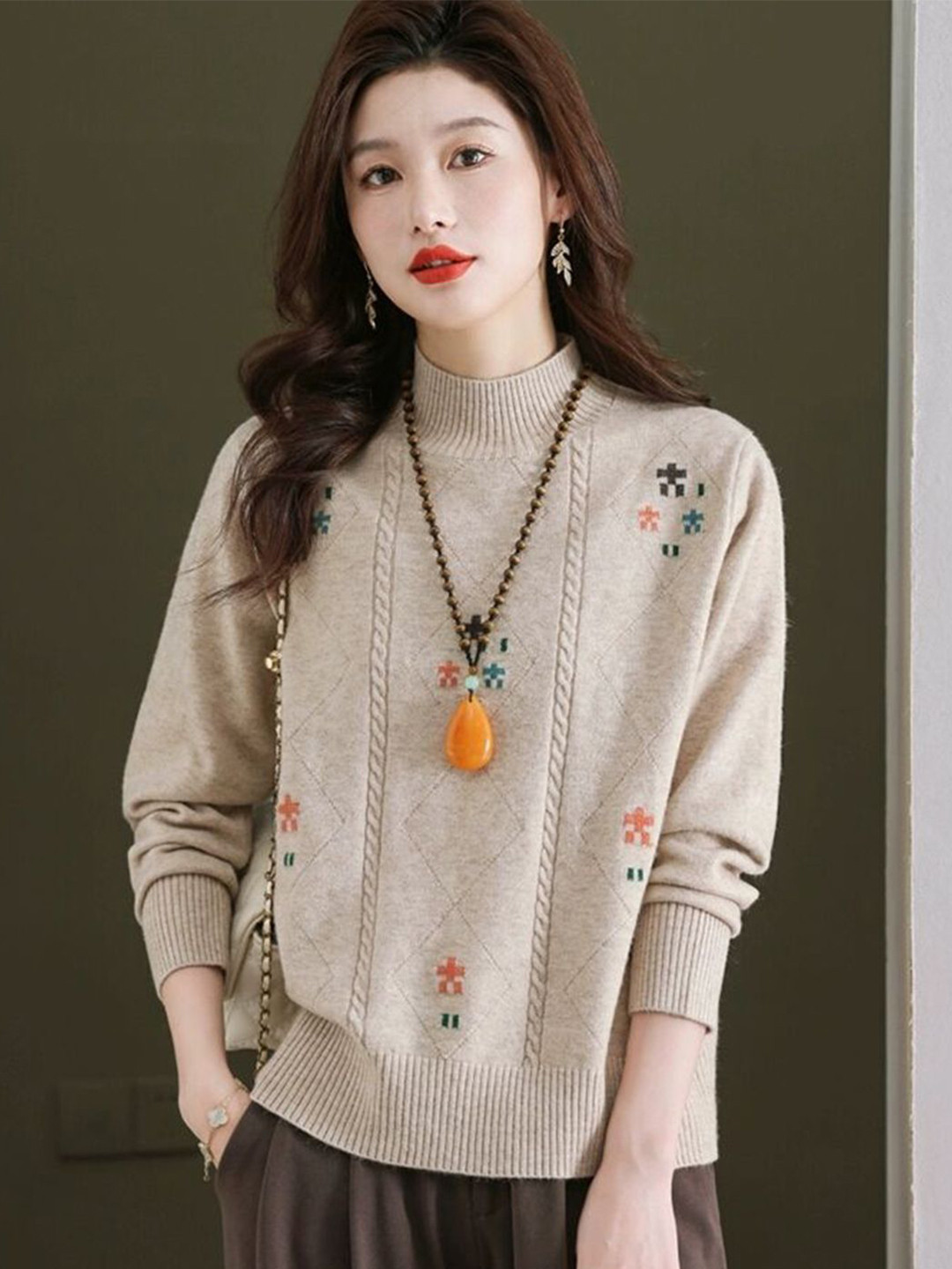 StyleCast Women Embroidered Pullover Turtle Neck Sweaters