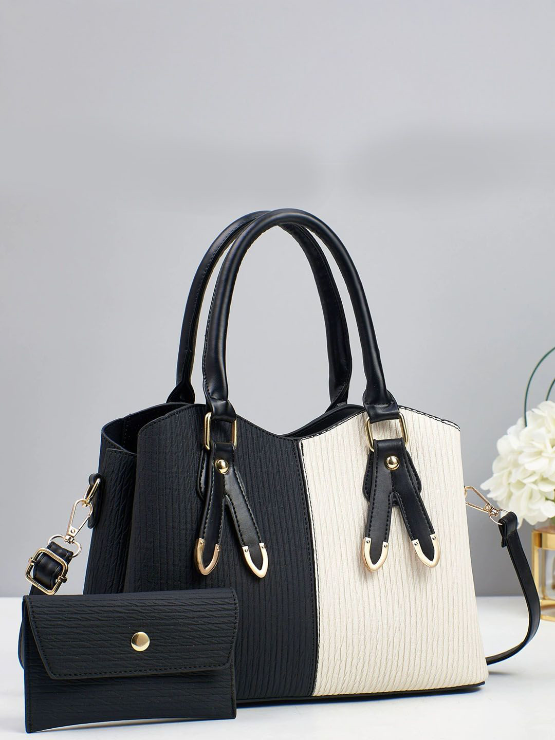 StyleCast Colourblocked Textured Structured Handheld Bag