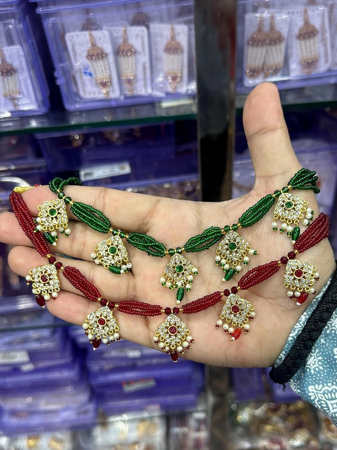 MK gallery Gold-Plated Artificial Studded and Beaded Statement Necklace