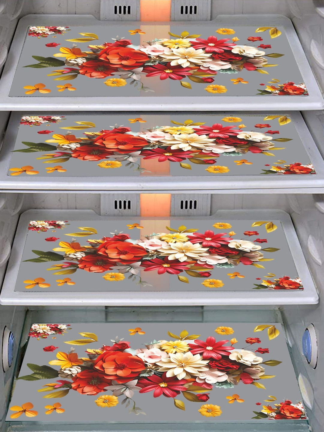 LooMantha Red & White Set Of 4 PVC Fridge Drawer Mats