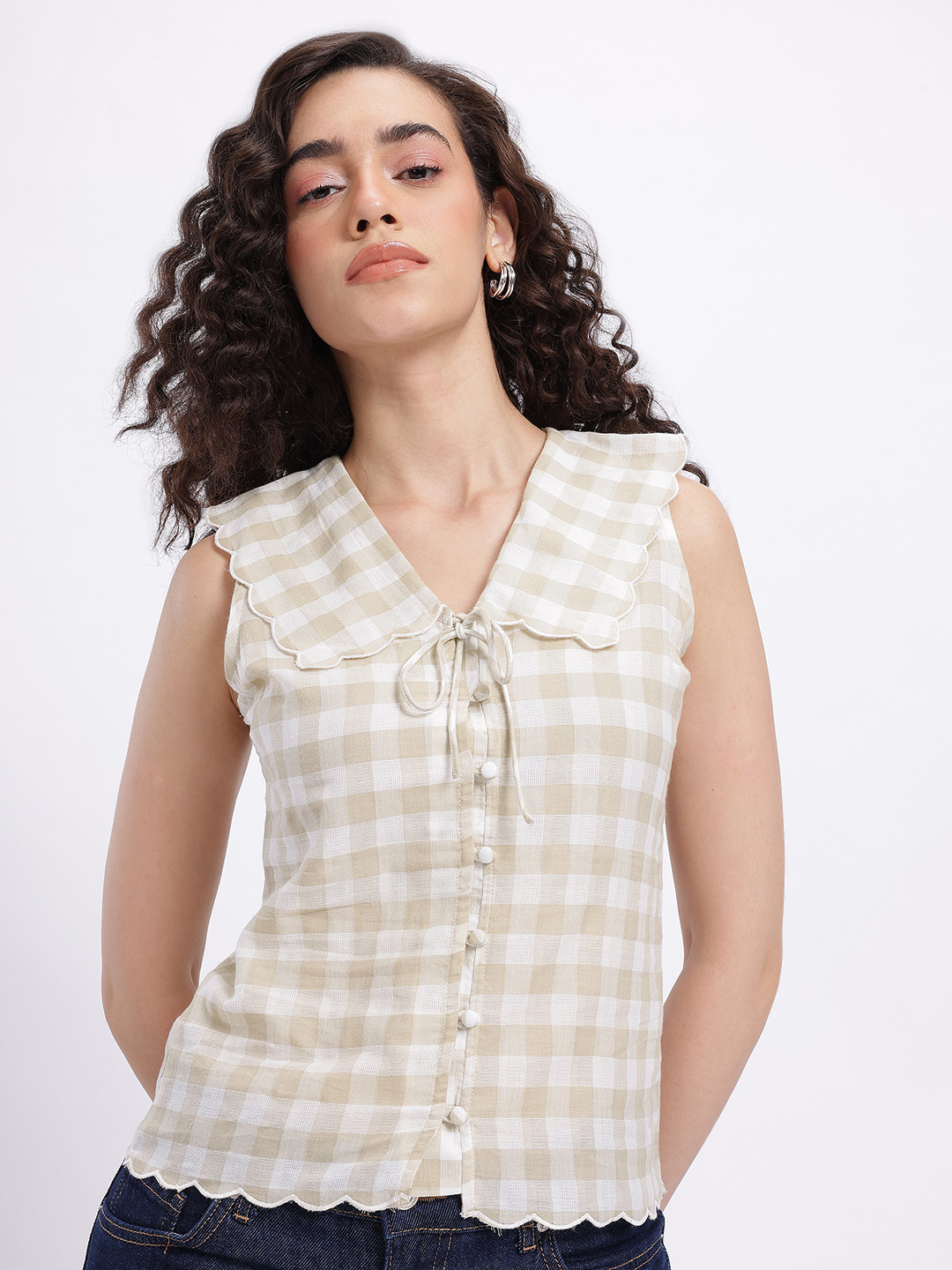 glitchez Over The Keyboard Checked Top With Tie-Up Detail