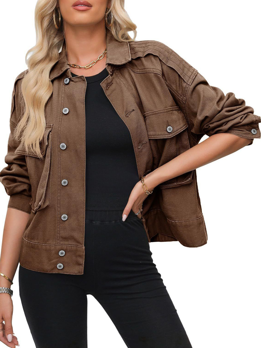 HERE&NOW Spread Collar Full Sleeves Button Placket Relaxed Fit Denim Casual Shirt