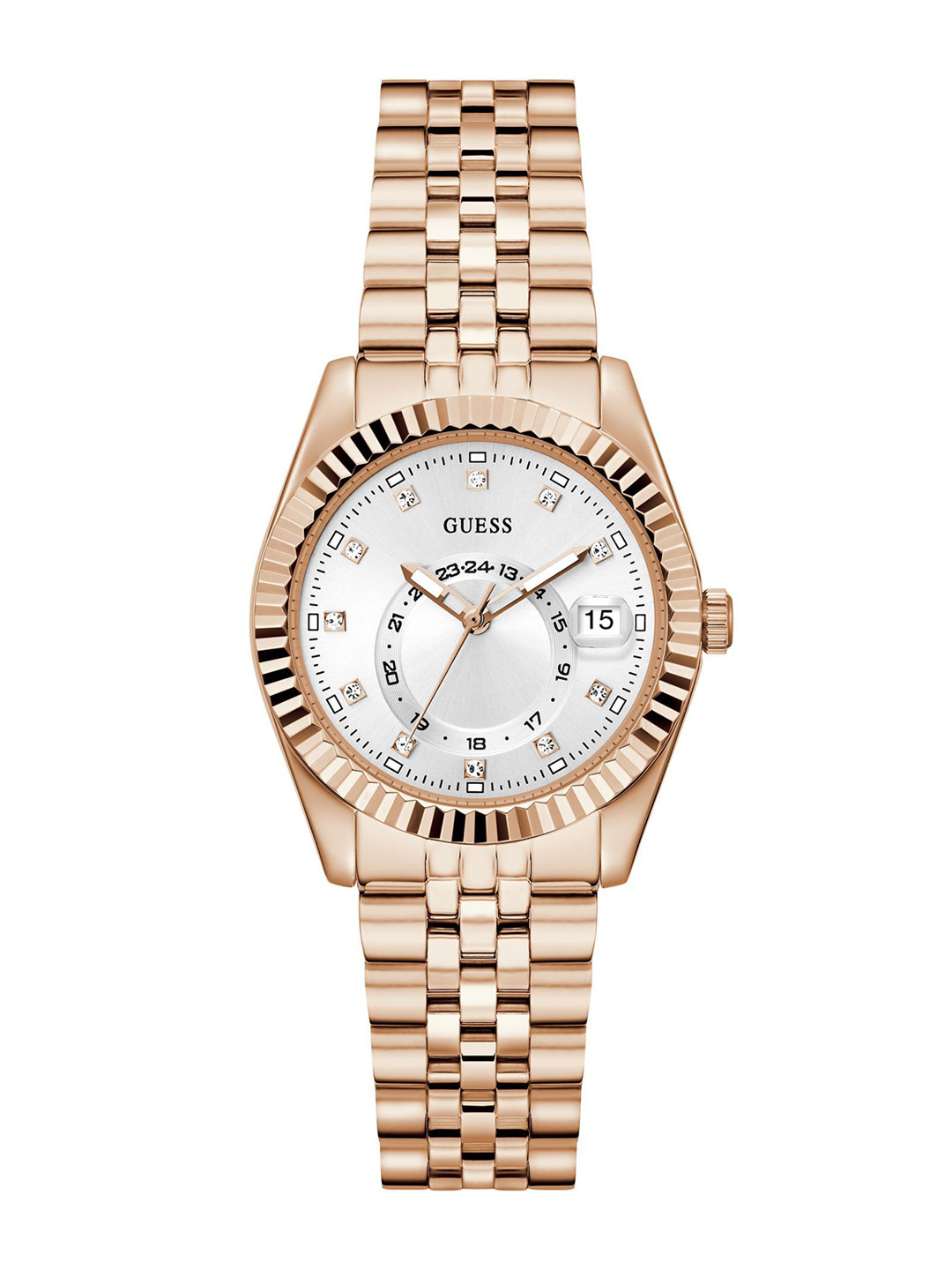 GUESS Women Jada Embellished Stainless Steel Bracelet Style Straps Analogue Watch GW0936L4