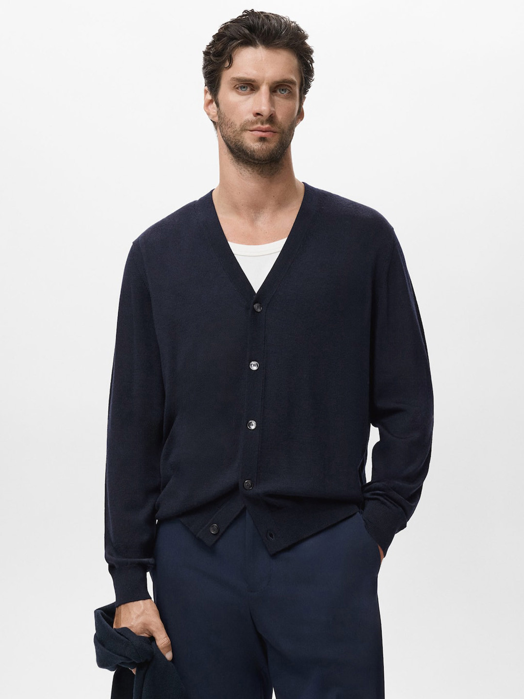 MANGO MAN Pure Wool V-Neck Cardigan