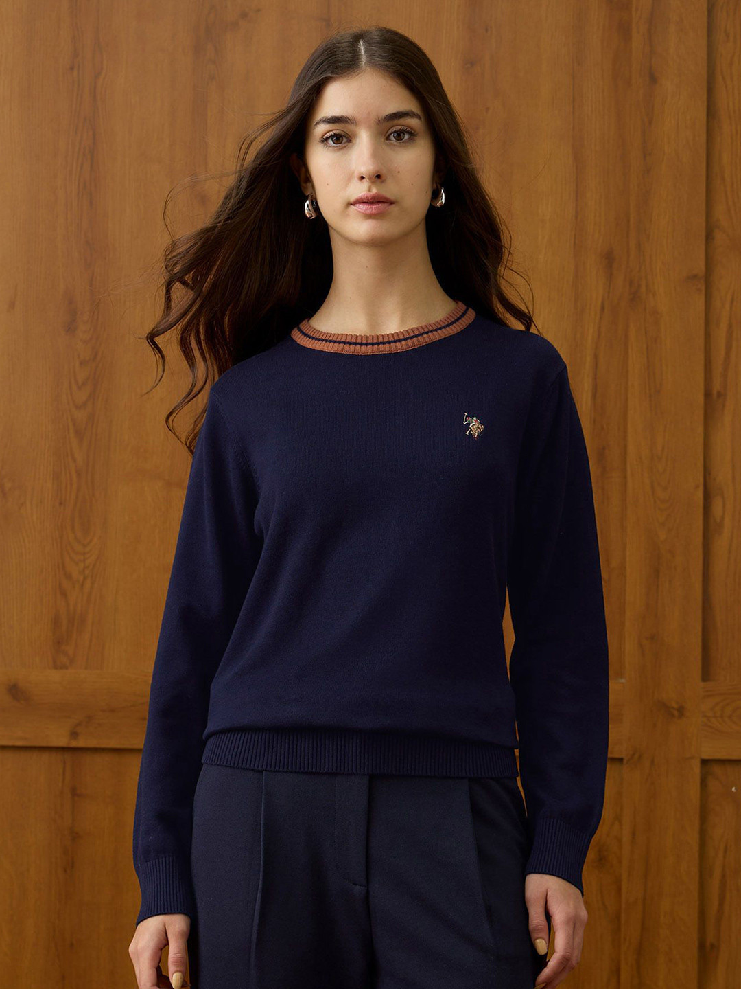 U.S. Polo Assn. Women Crew Neck With Rib Pullover Sweaters