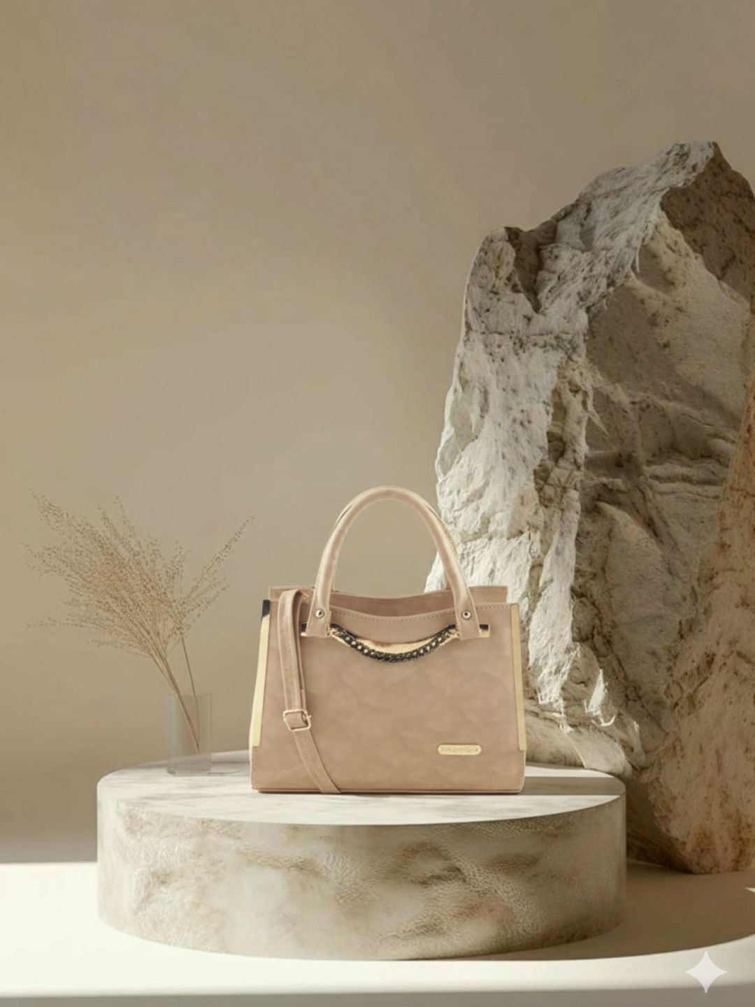 Flingo Women Solid Structured Buckle Detail Leather Handheld Bag
