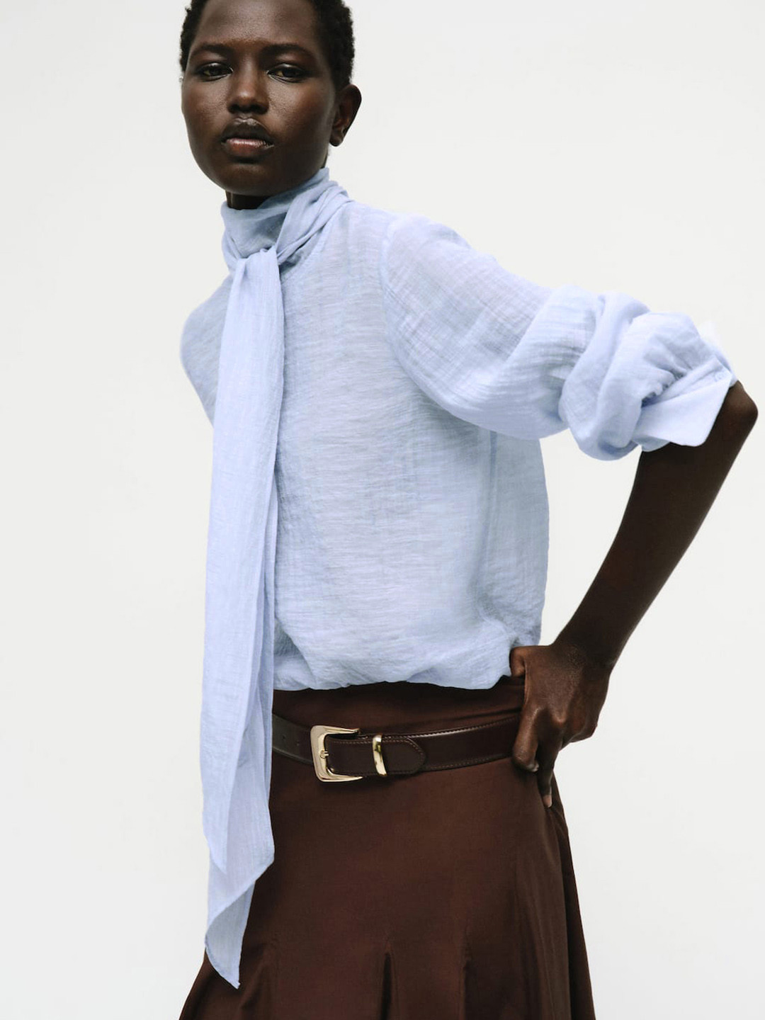 MANGO Textured Blouse With Foulard