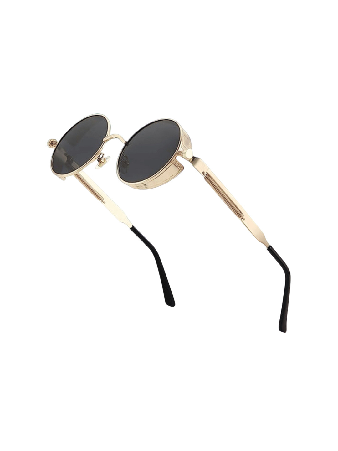 SPADEACES Unisex Round Sunglasses with UV Protected Sunglasses Steampunk Gold Black-60