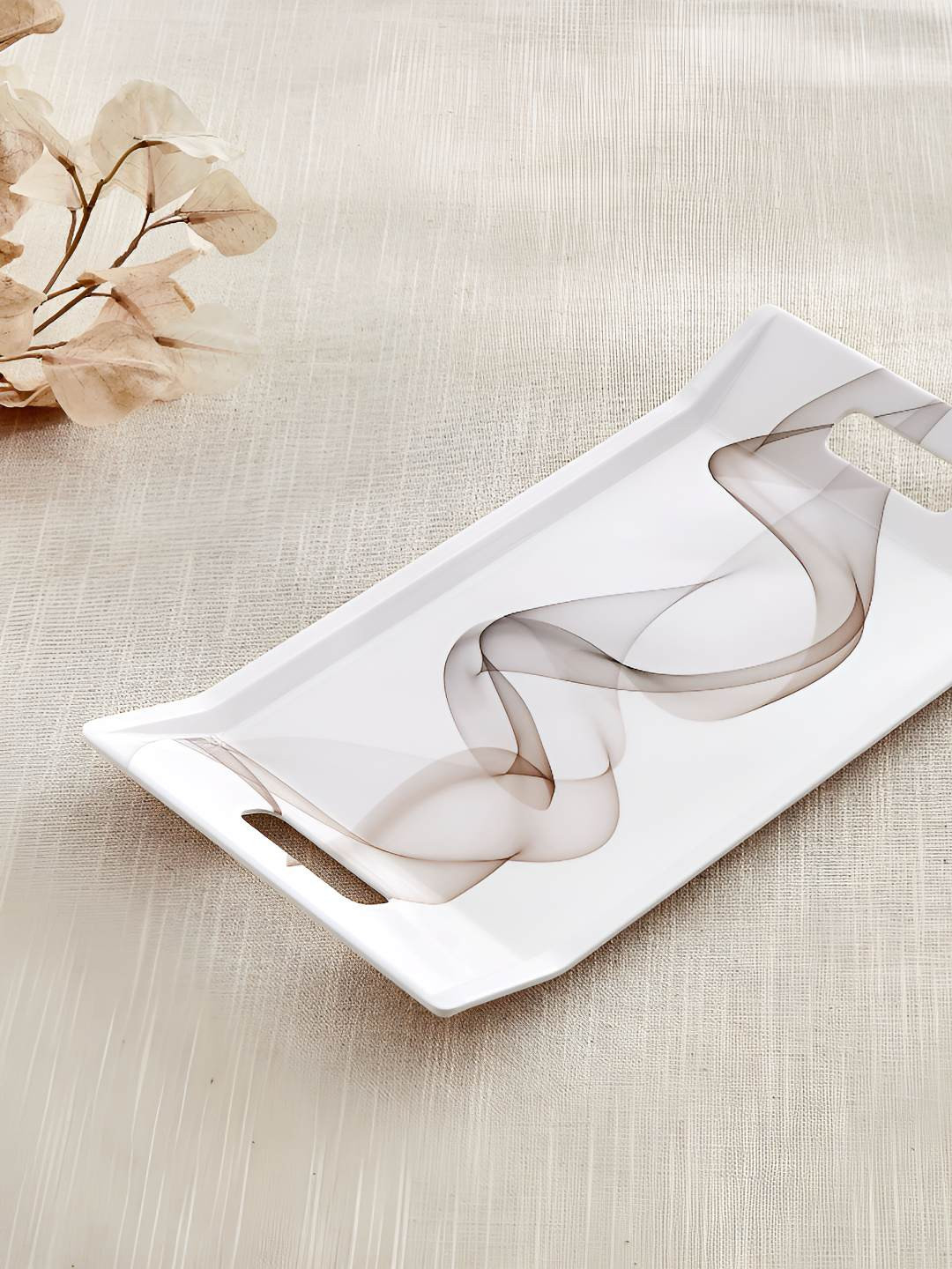 Home Centre Meadows Monalisa White & Brown Printed Melamine Serving Tray