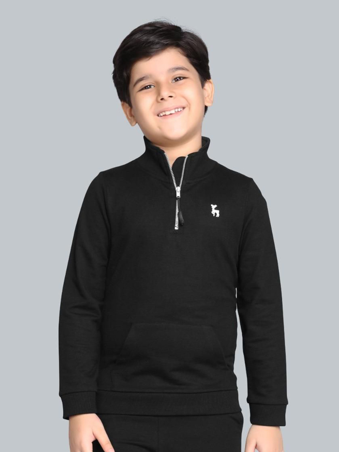 PLUM TREE Boys Mock Collar Half Zip-Up Long Sleeve Pure Cotton Pullover Sweatshirt