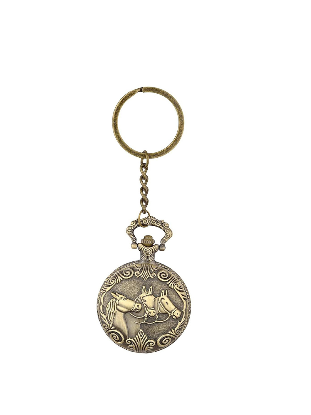 AUGEN Pocket Watch Horses Standing Retro Vintage Keychain With Key Ring