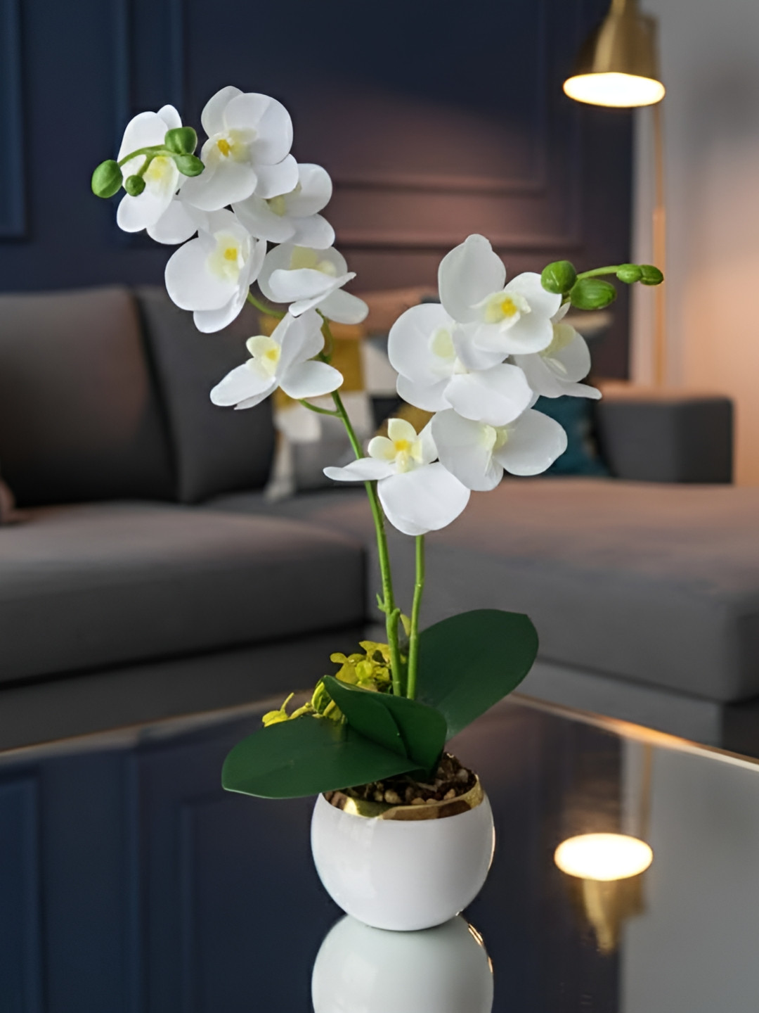Go Hooked 1 Pieces Artificial Orchid Flower With Ceramic Pot- 15 Inch