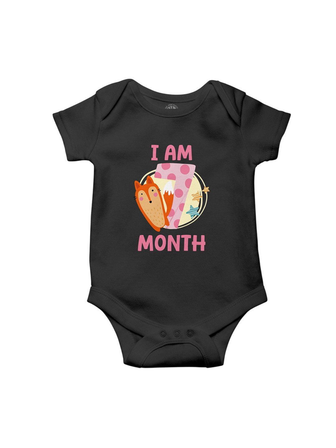 THE PRINT PLATTER Kids Infants I Am Seven Month Printed Envelope Neck Bio Wash Bodysuit