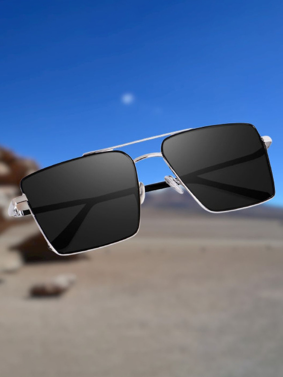 SPADEACES Unisex Square Sunglasses With UV Protected Lens HQ SILVER BLACK SQUARE -61_19-