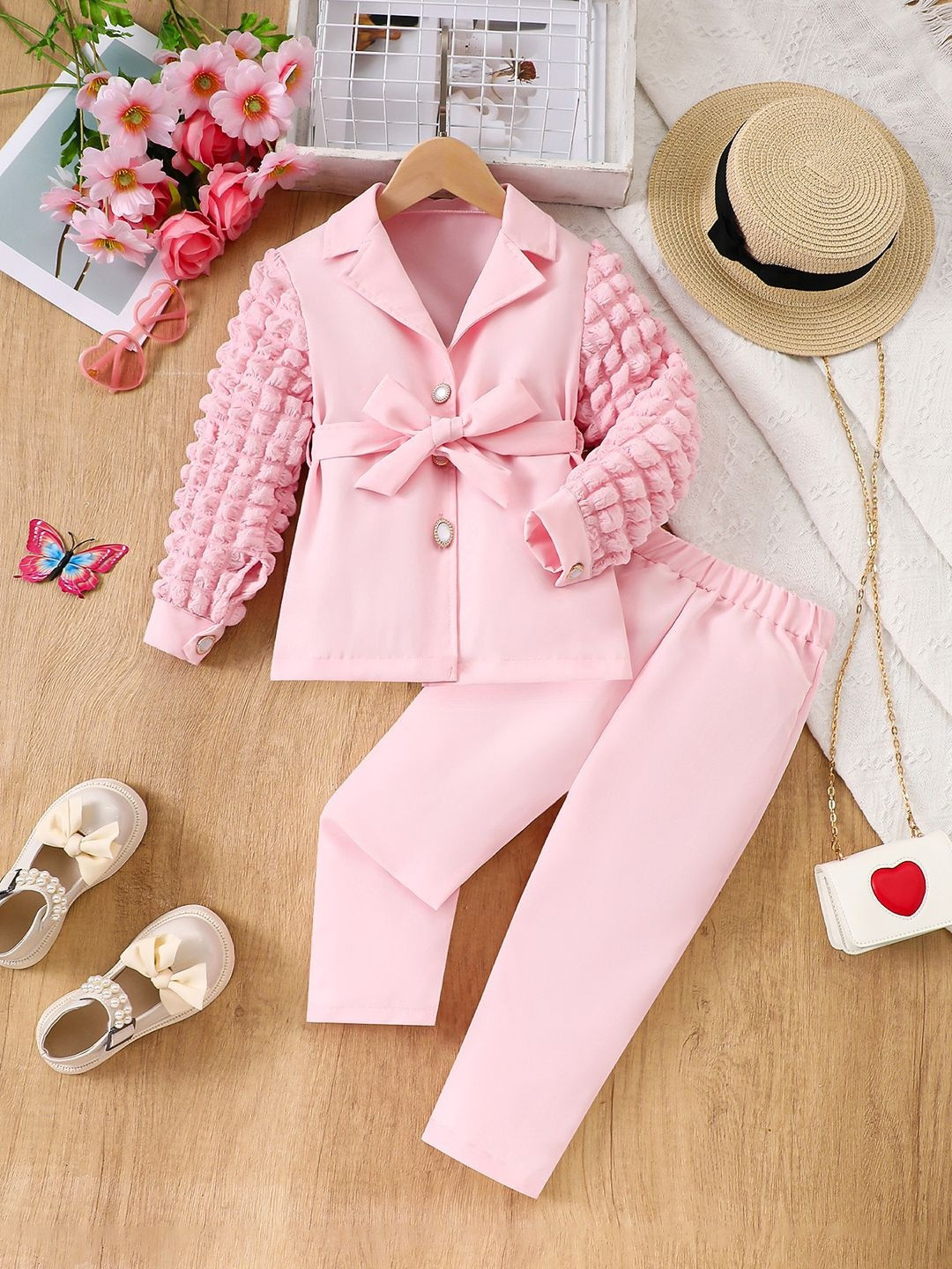 YK Girls Puff Long Sleeves Blazer With Trousers