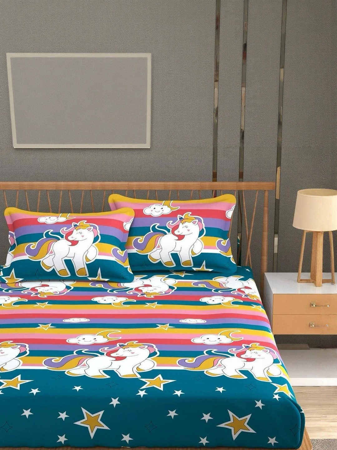 NEW TOWN Cartoon Characters 210 TC Queen Bedsheet with 2 Pillow Covers