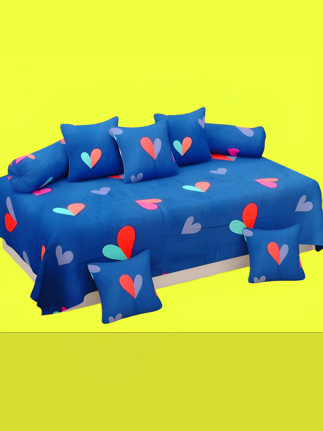 WELLNEST Set Of 8 Blue & Red Graphic Printed Diwan Set