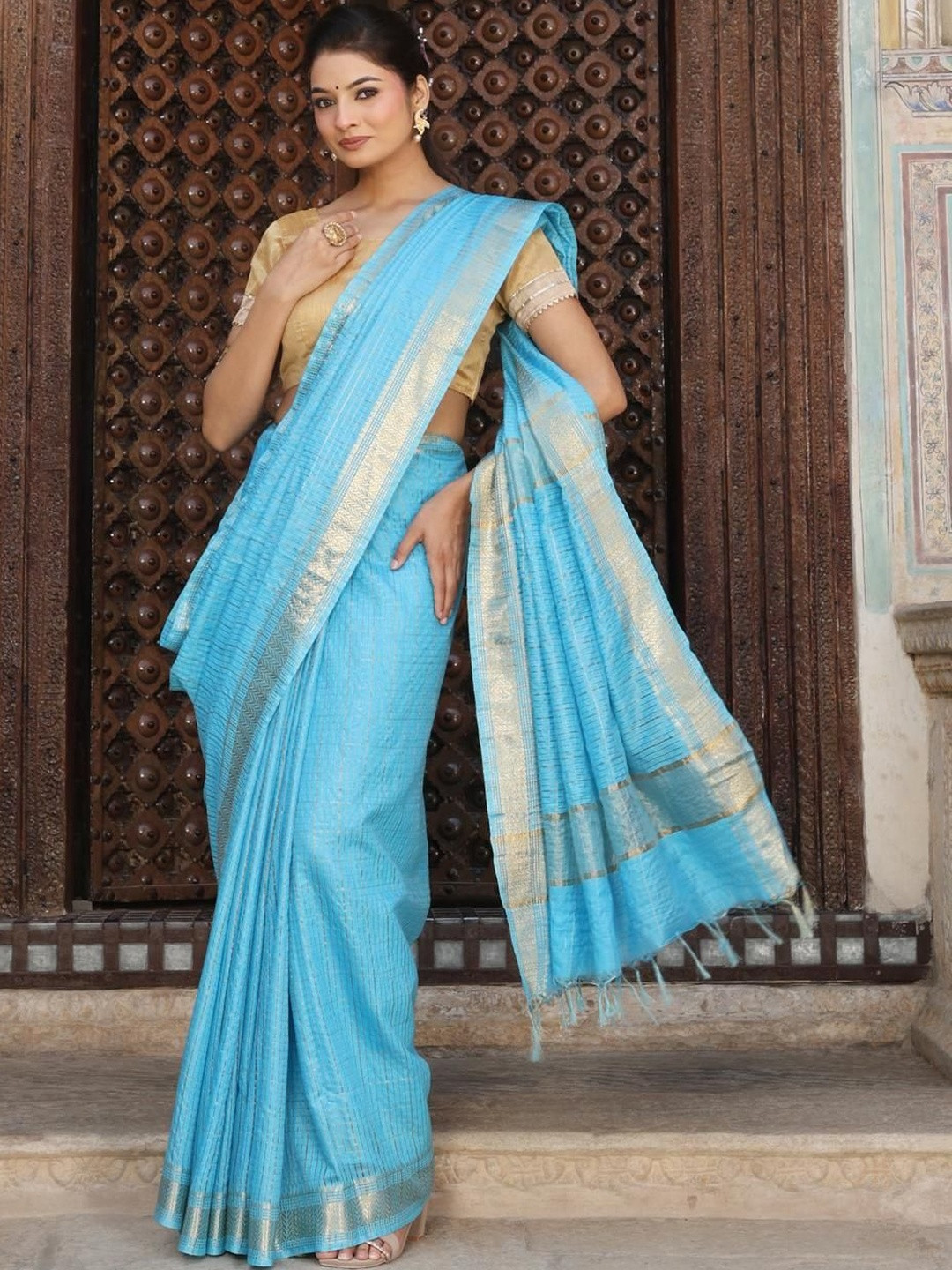 HAIDER ALI AND SONS Striped Woven Design Zari Banarasi Saree