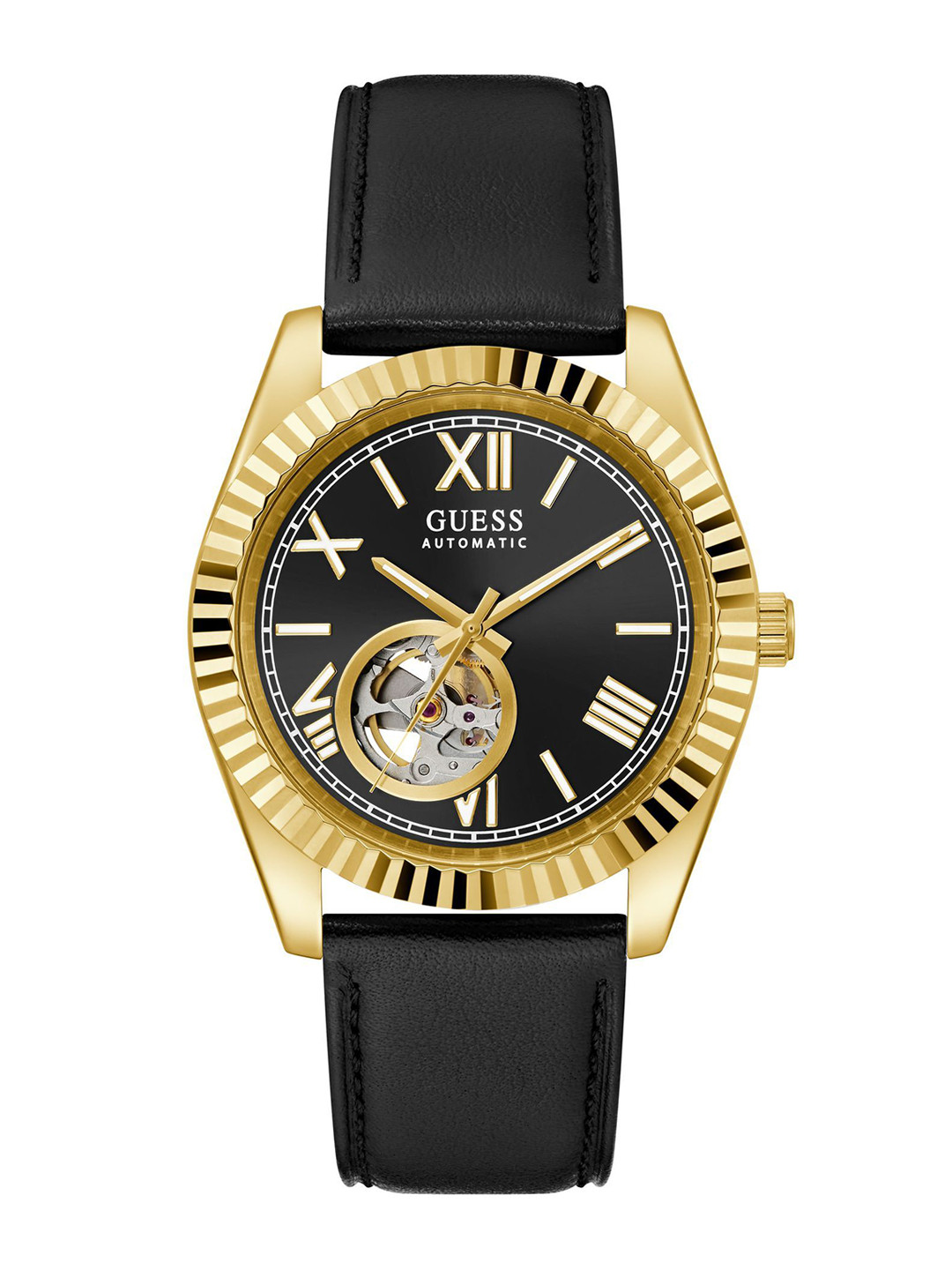 GUESS Men Connoisseur Textured Dial & Leather Straps Analogue Motion Powered Watch