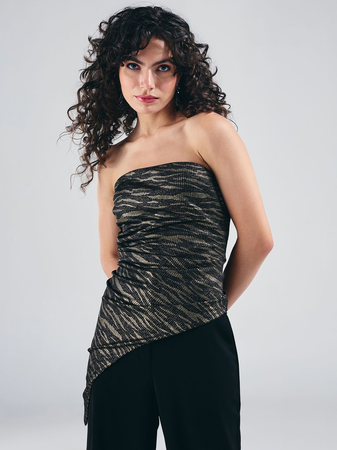 20Dresses Women Animal Printed Bandeau Style Asymmetric Hem Strapless Top