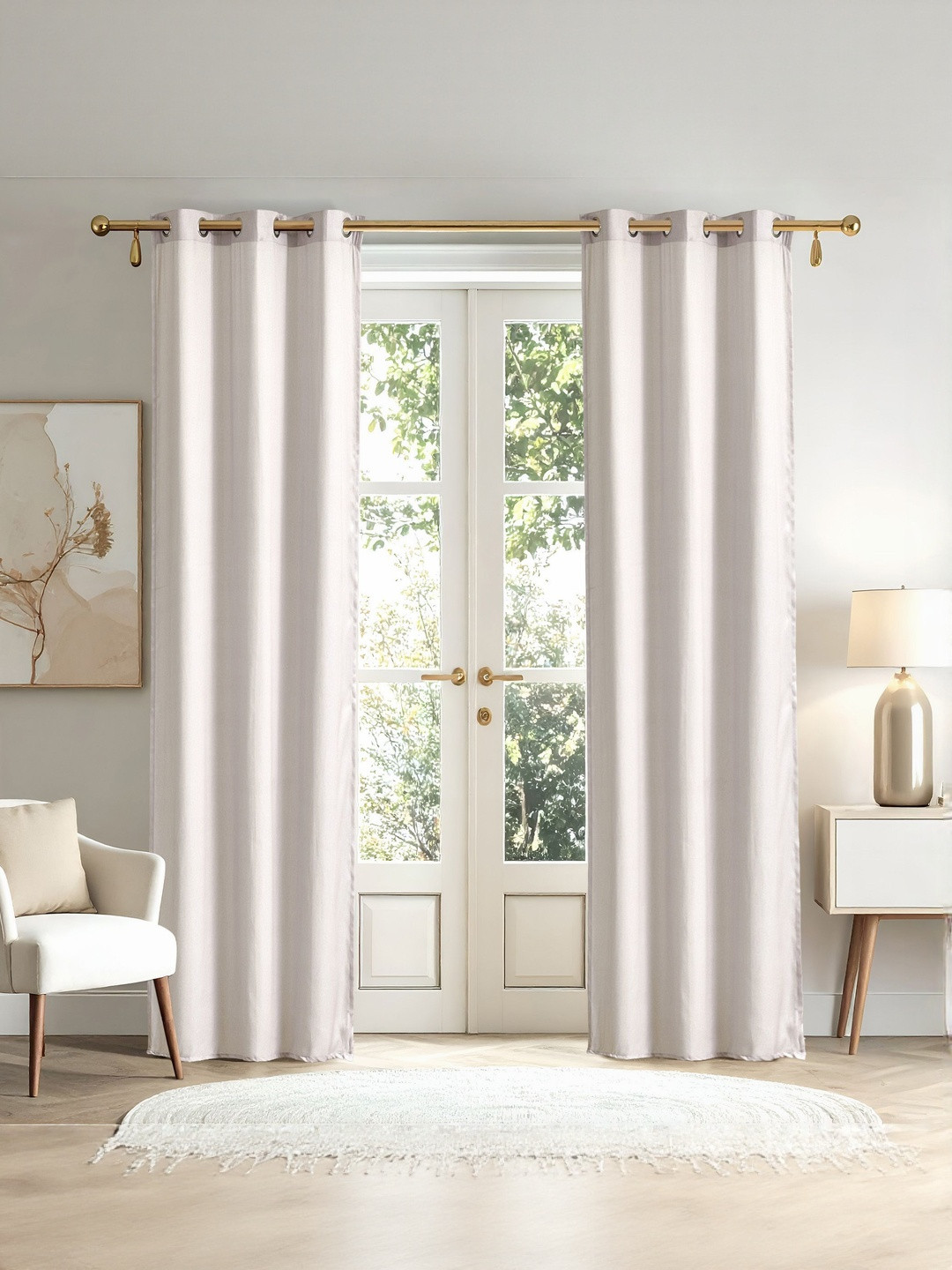 Home Centre Pietra Velmoris Beige & White 2 Pieces Printed Room Darkening Door Curtains