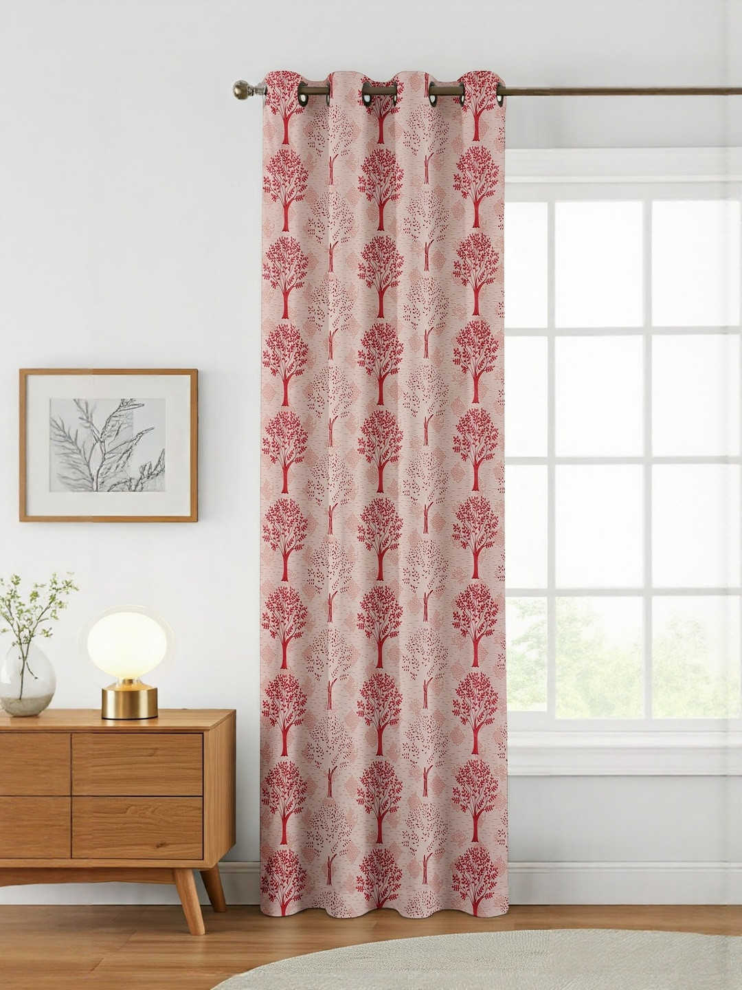 GEET CREATIONS Sprit-Vat Pink & Rose Colored Printed Room Darkening Door Curtain