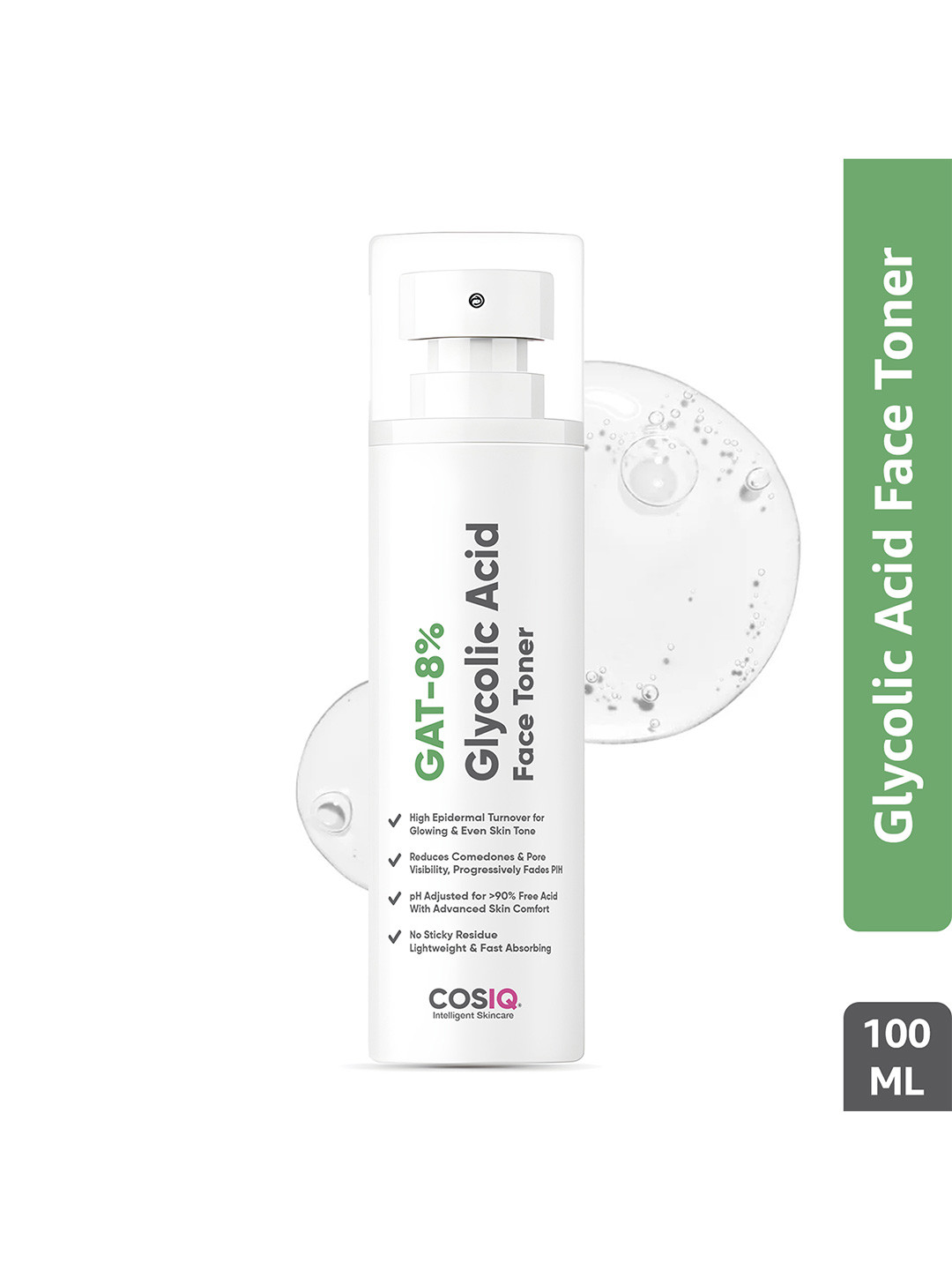 CosIQ GAT-8% Glycolic Acid Face Toner With Glycerine For Even Skin Tone - 100 ml