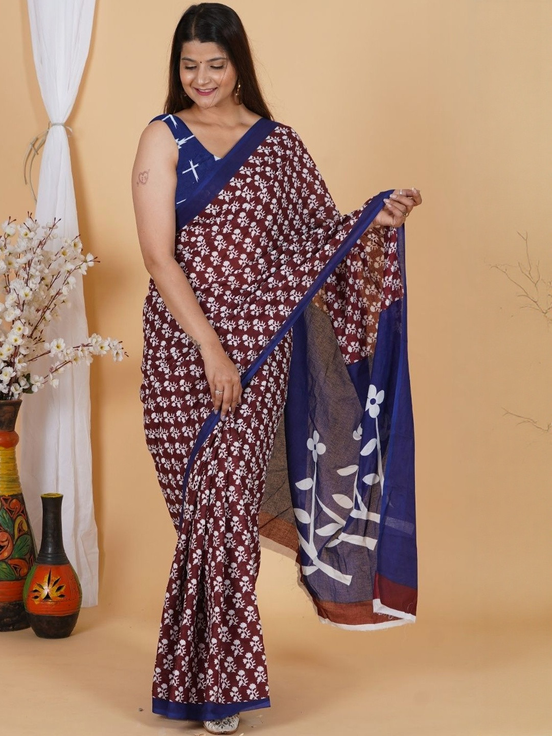 Moda Rapido Floral Pure Cotton Ikat Saree