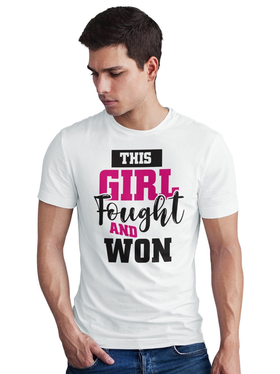 Seekbuylove Men Bio Finish This Girl Fought And Won Round Neck Pure Cotton T-shirt