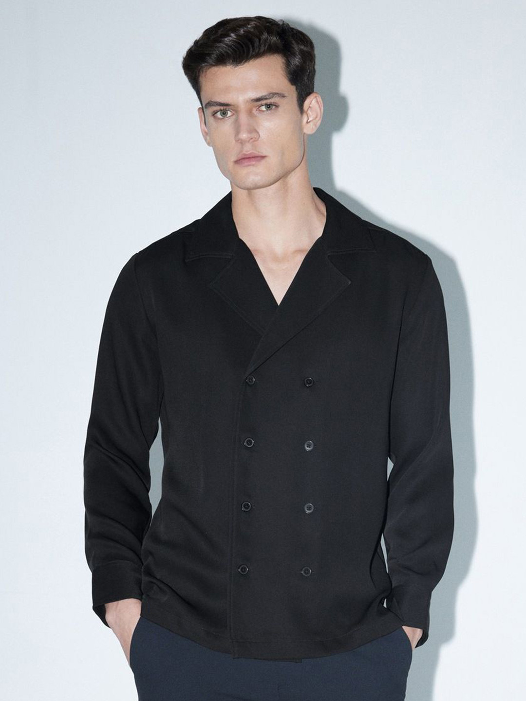 V Dot Cuban Collar Full Sleeves Slim Fit Party Shirt