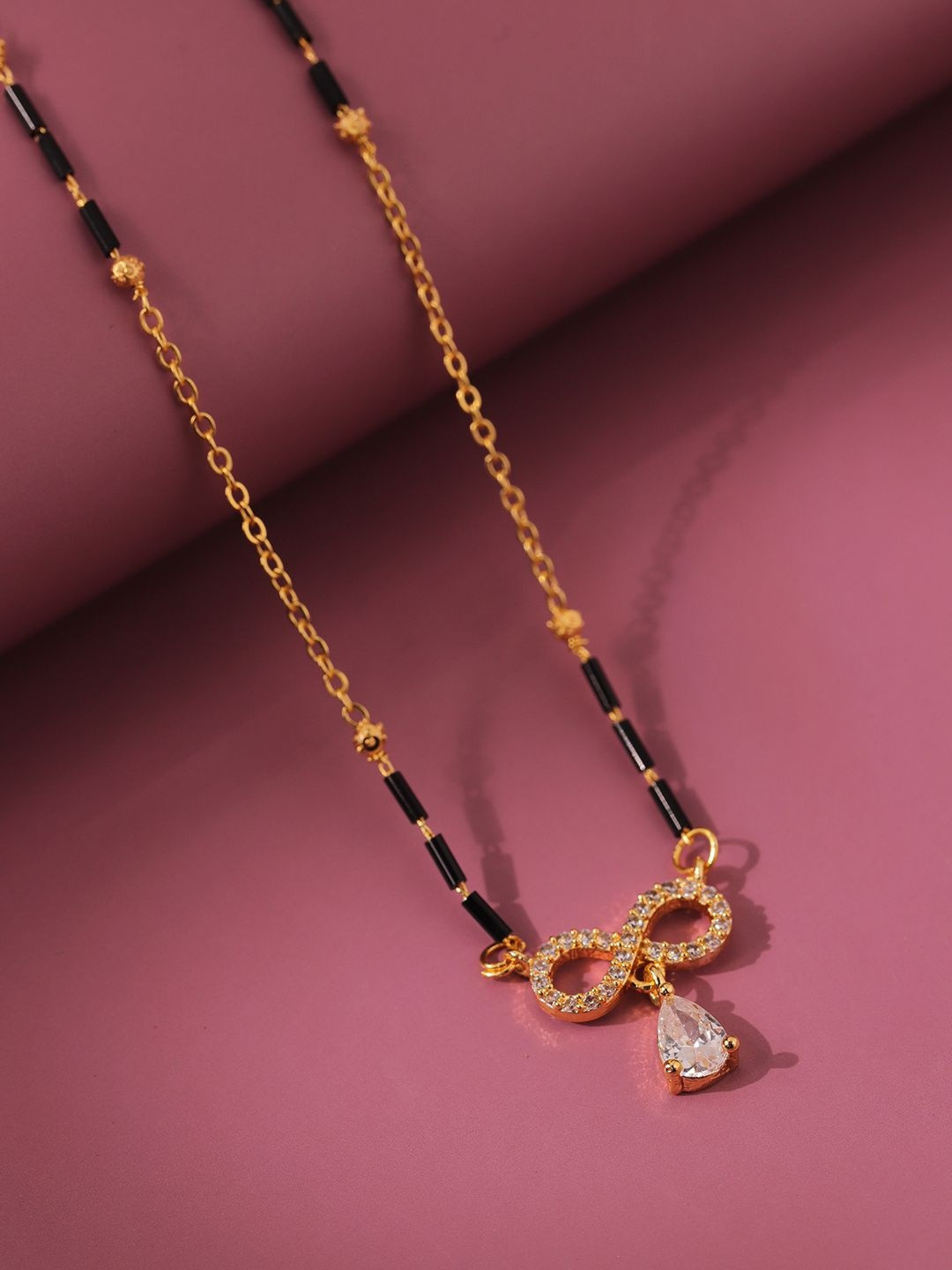 Voylla Gold-Plated American Diamond Stone Studded & Beaded Infinity Love Mangalsutra