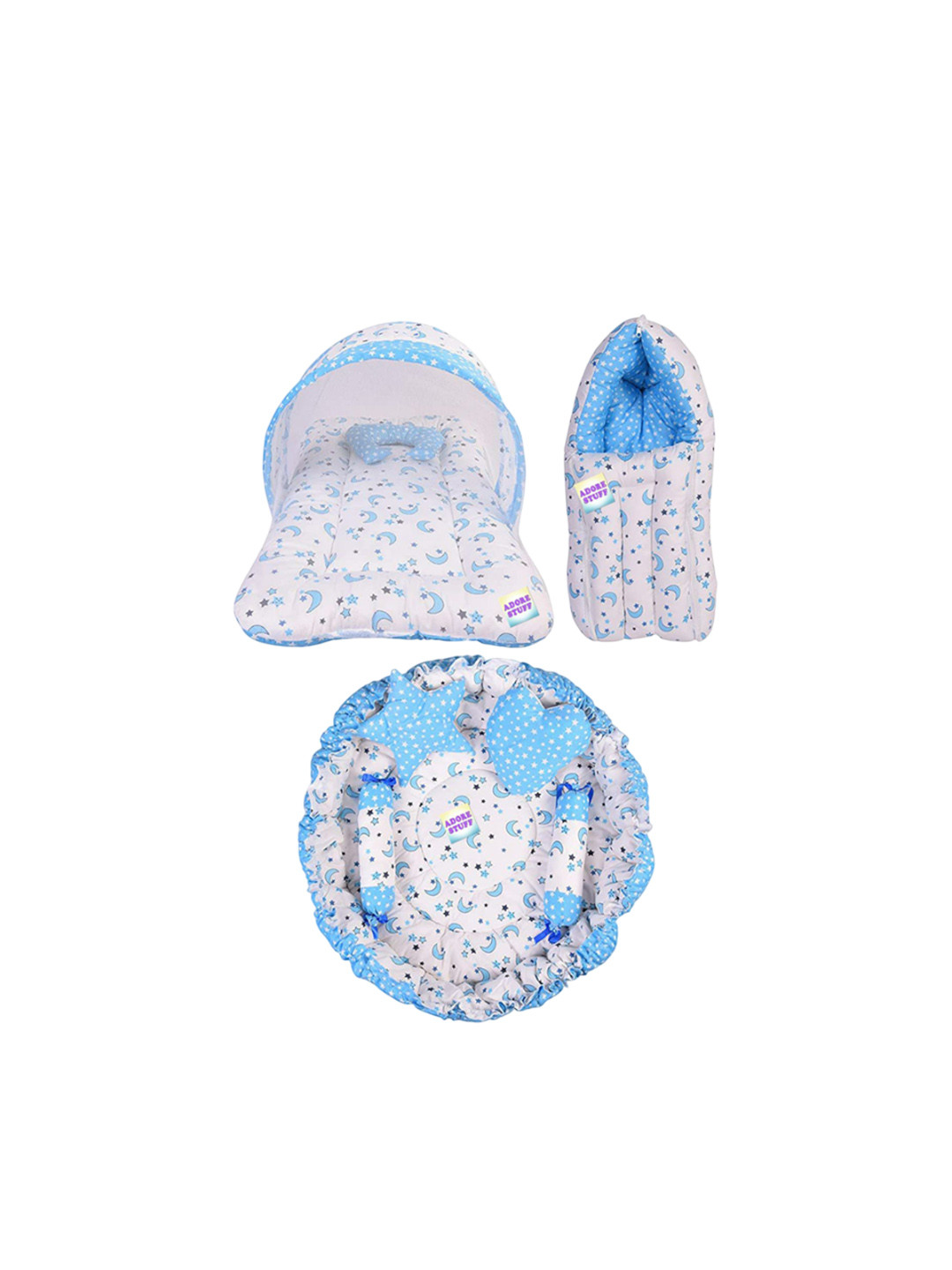 ADORE STUFF Kids Blue & White Printed Pure Cotton Baby Bed Sets