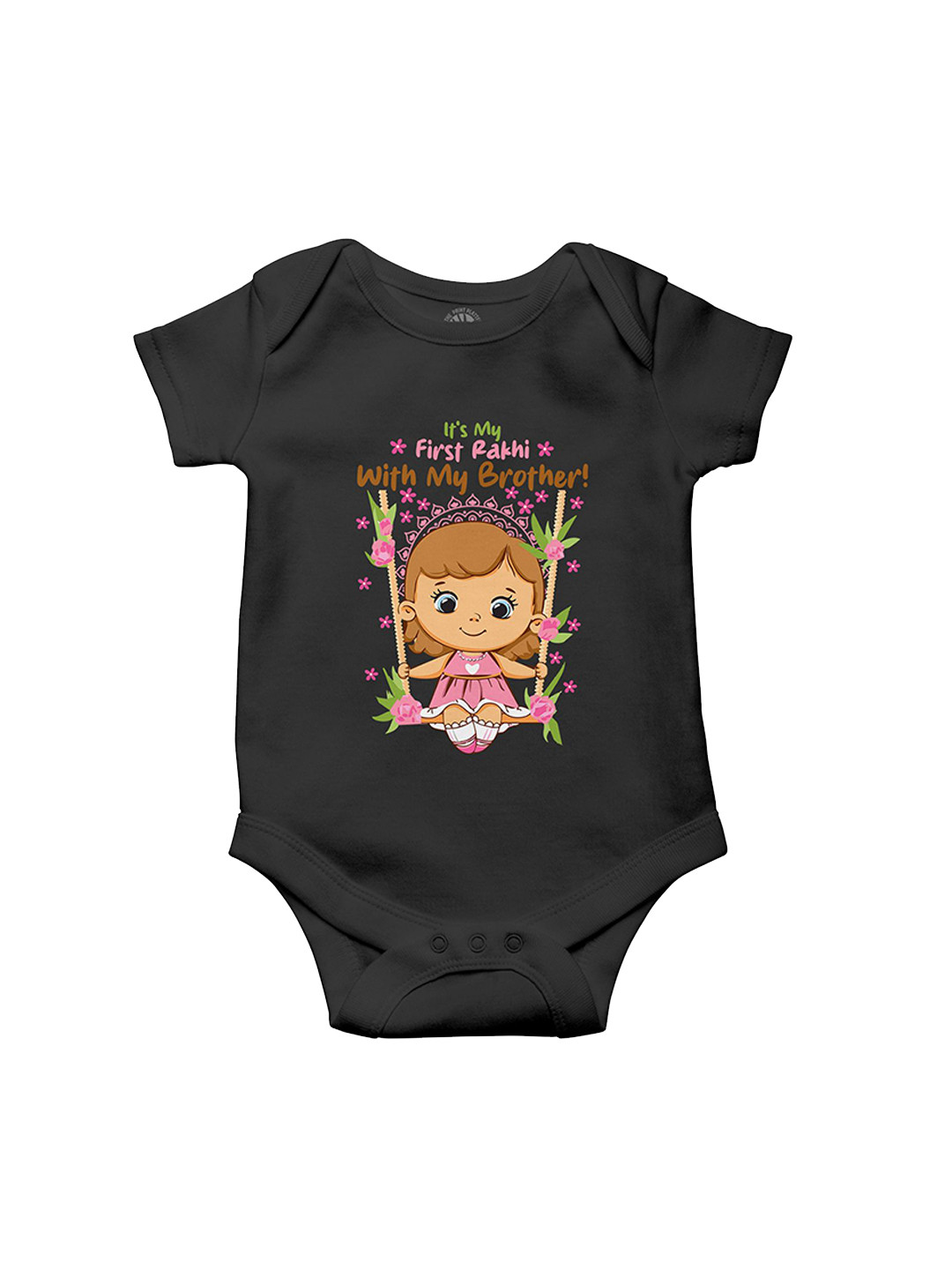 THE PRINT PLATTER Kids First Rakhi Brother Printed Envelope Neck Bio Wash Cotton Bodysuit