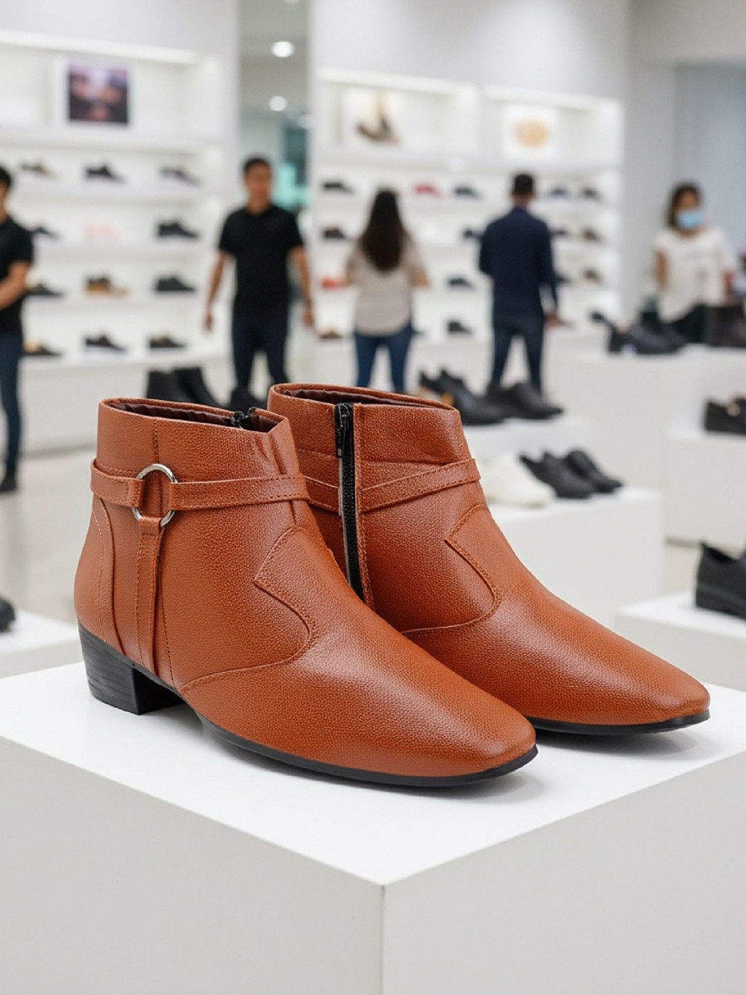 Bxxy Men Blocked Slip-on Zipper Ring Formal Boots