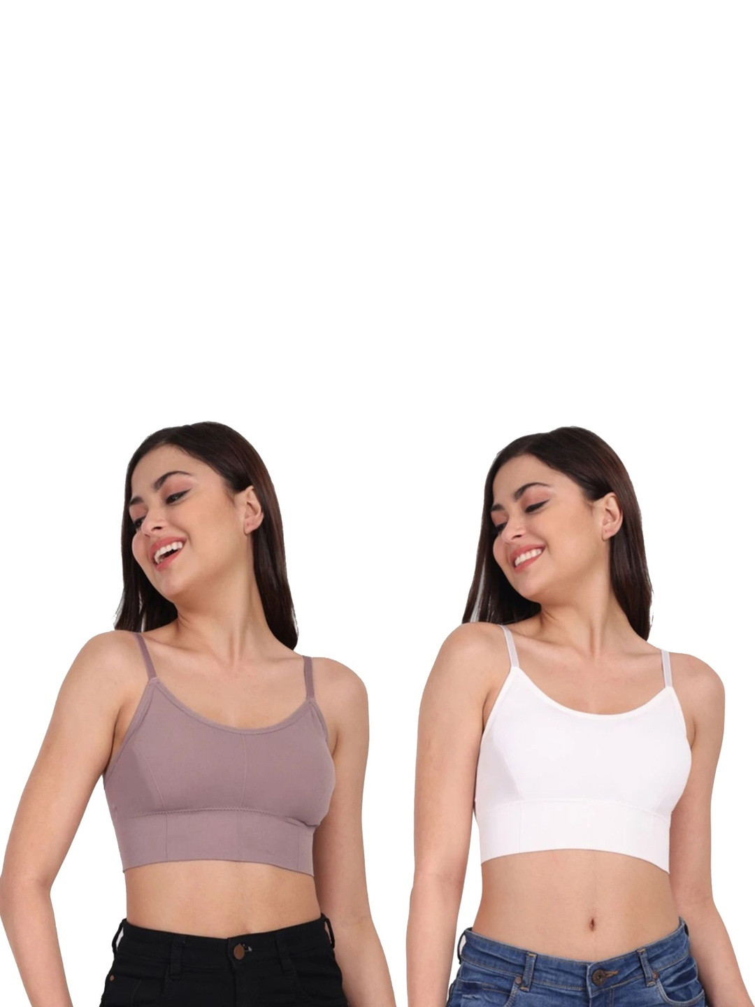 SEETU SHOP Pack Of 2 Solid Seamless Full Coverage Lightly Padded Crop Top Bra