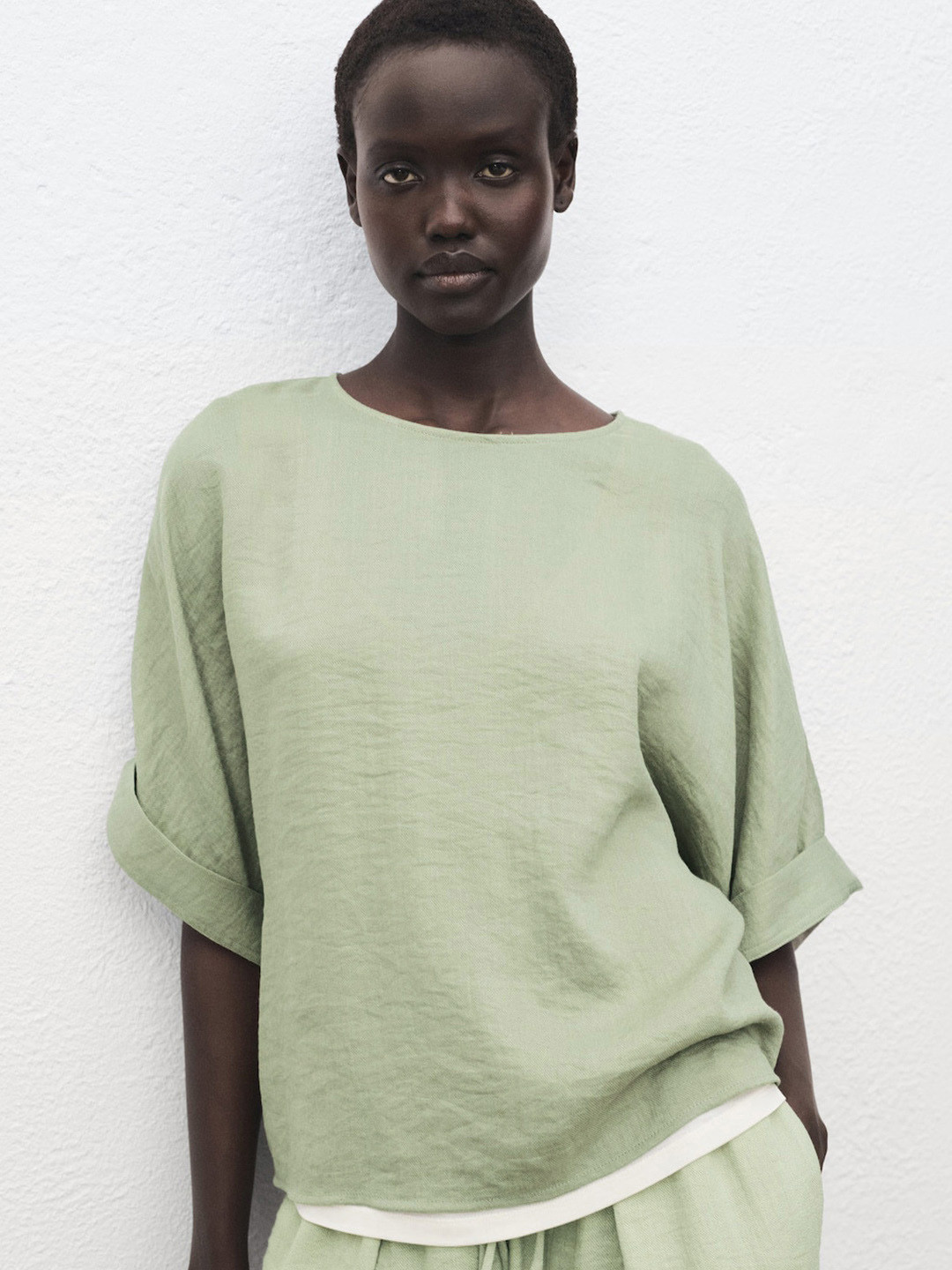 MANGO Extended Rolled Up Sleeves Oversized Top