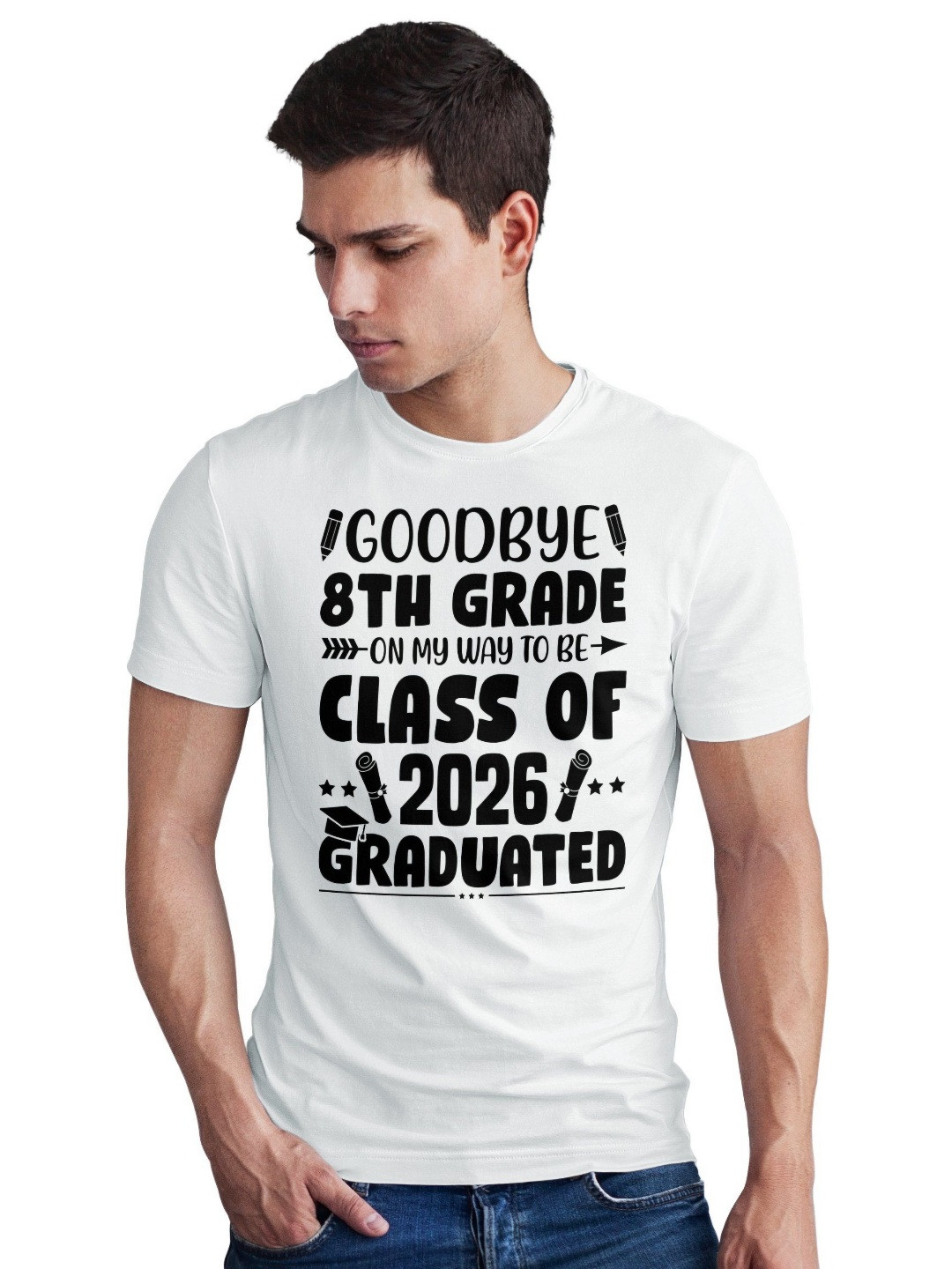 Seekbuylove Men Bio Finish Goodbye 8Th Grade Round Neck Pure Cotton T-shirt