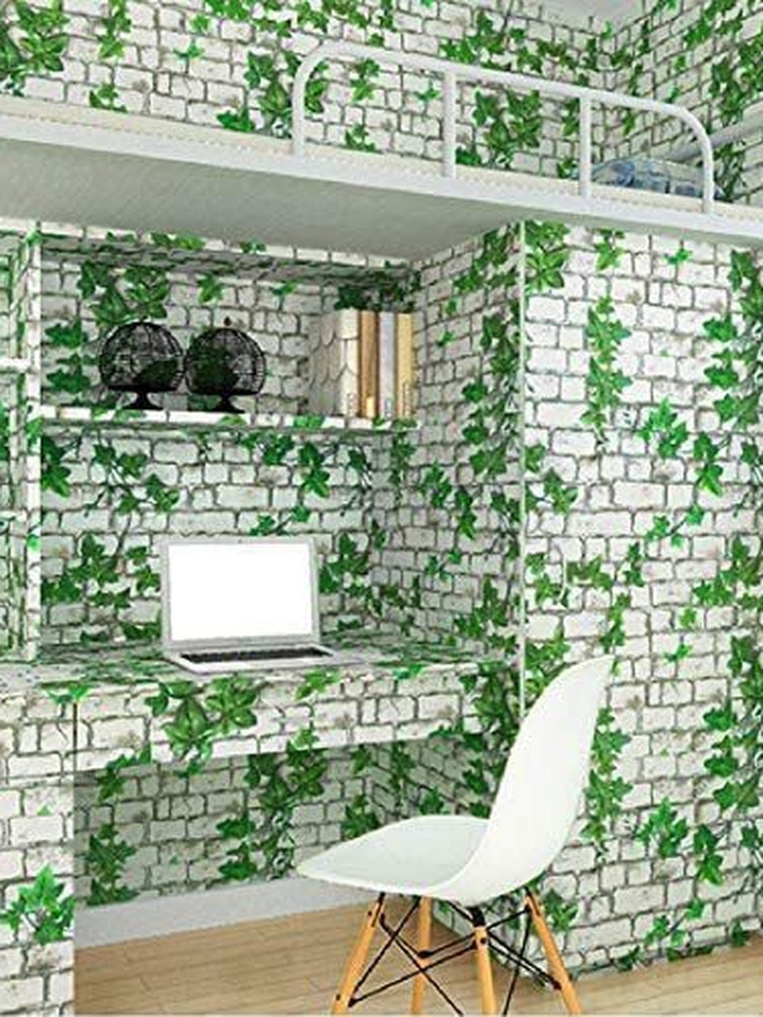 SEKHMET White & Green Leaf Printed Wallpaper