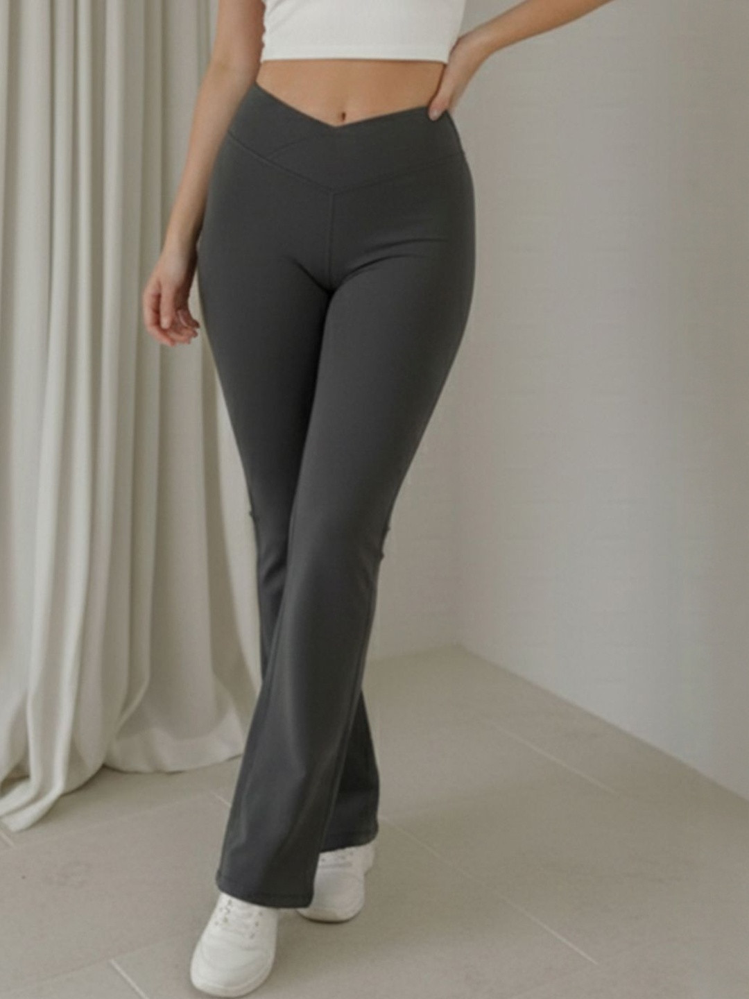 DTR FASHION Women Classic Bootcut High-Rise Flat-Front  Korean Trousers