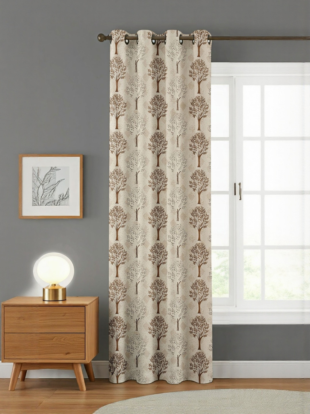 GEET CREATIONS Sprit-Vat Brown & Cream Floral Printed Room Darkening Long Door Curtain