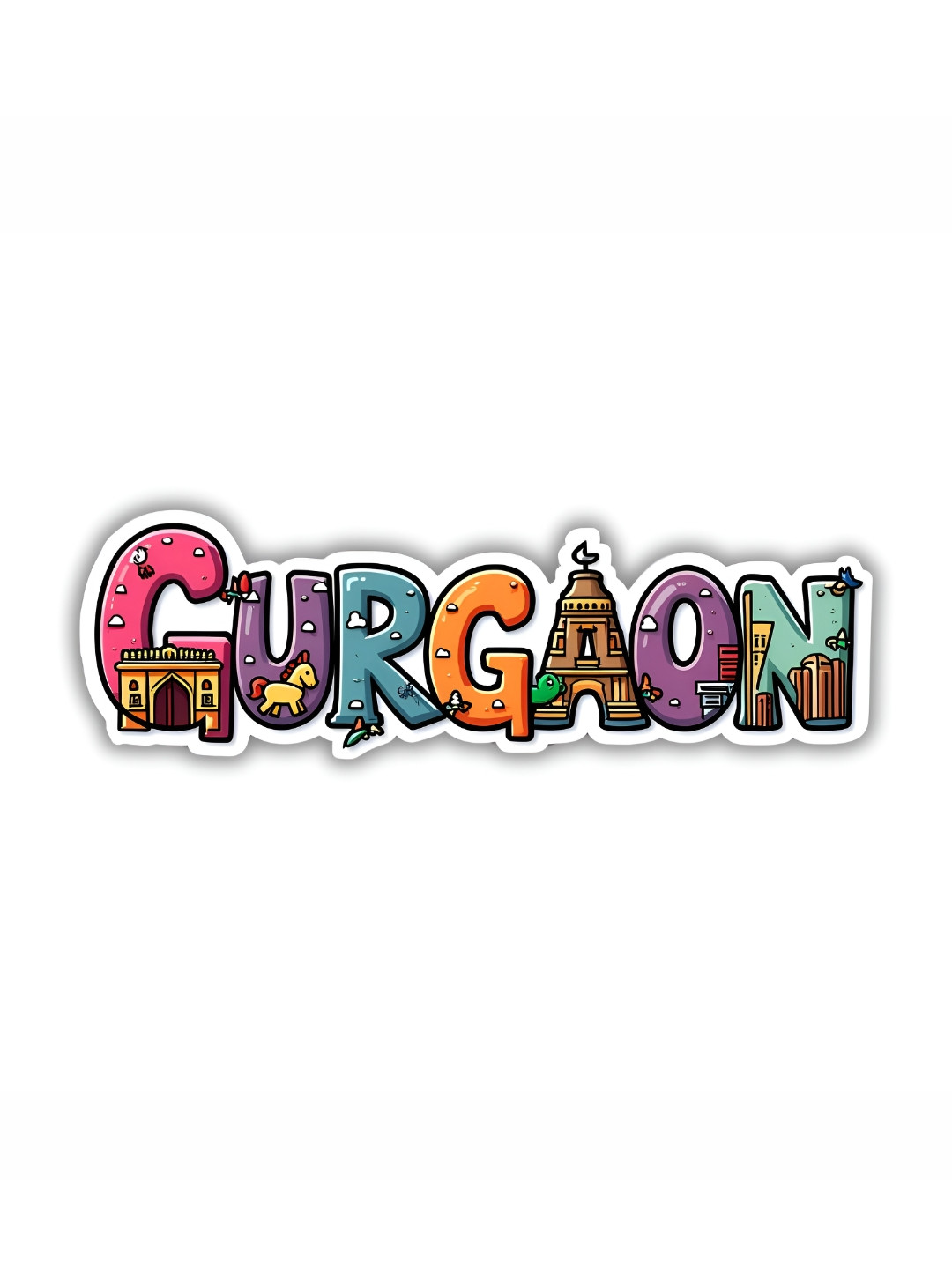 GIFTODAY White & Pink Gurgaon Printed Decorative Magnets
